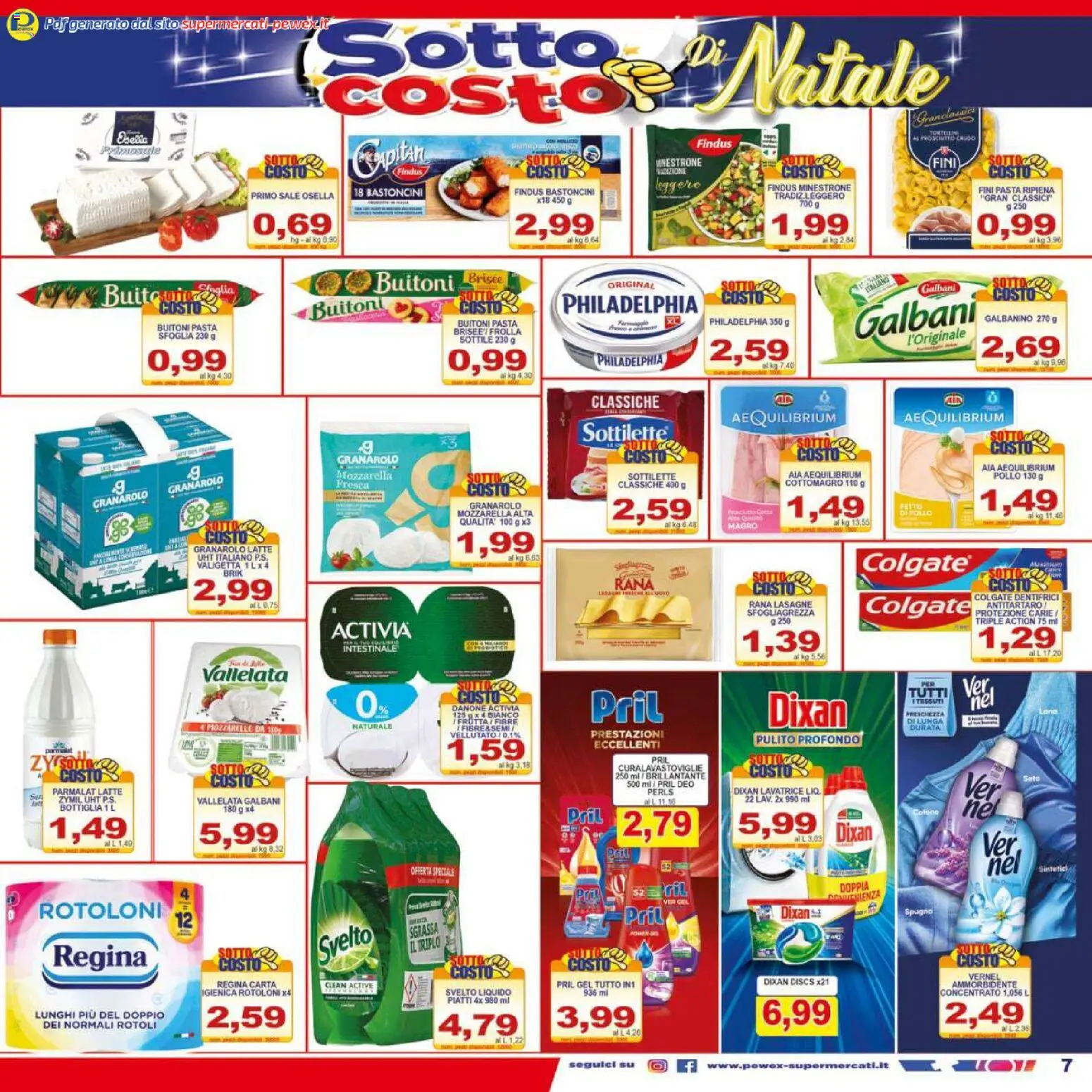 Volantino Pewex del 06.12.2025 | Pagina: 7 | Prodotti: Minestrone, Pollo, Ammorbidente, Mozzarella