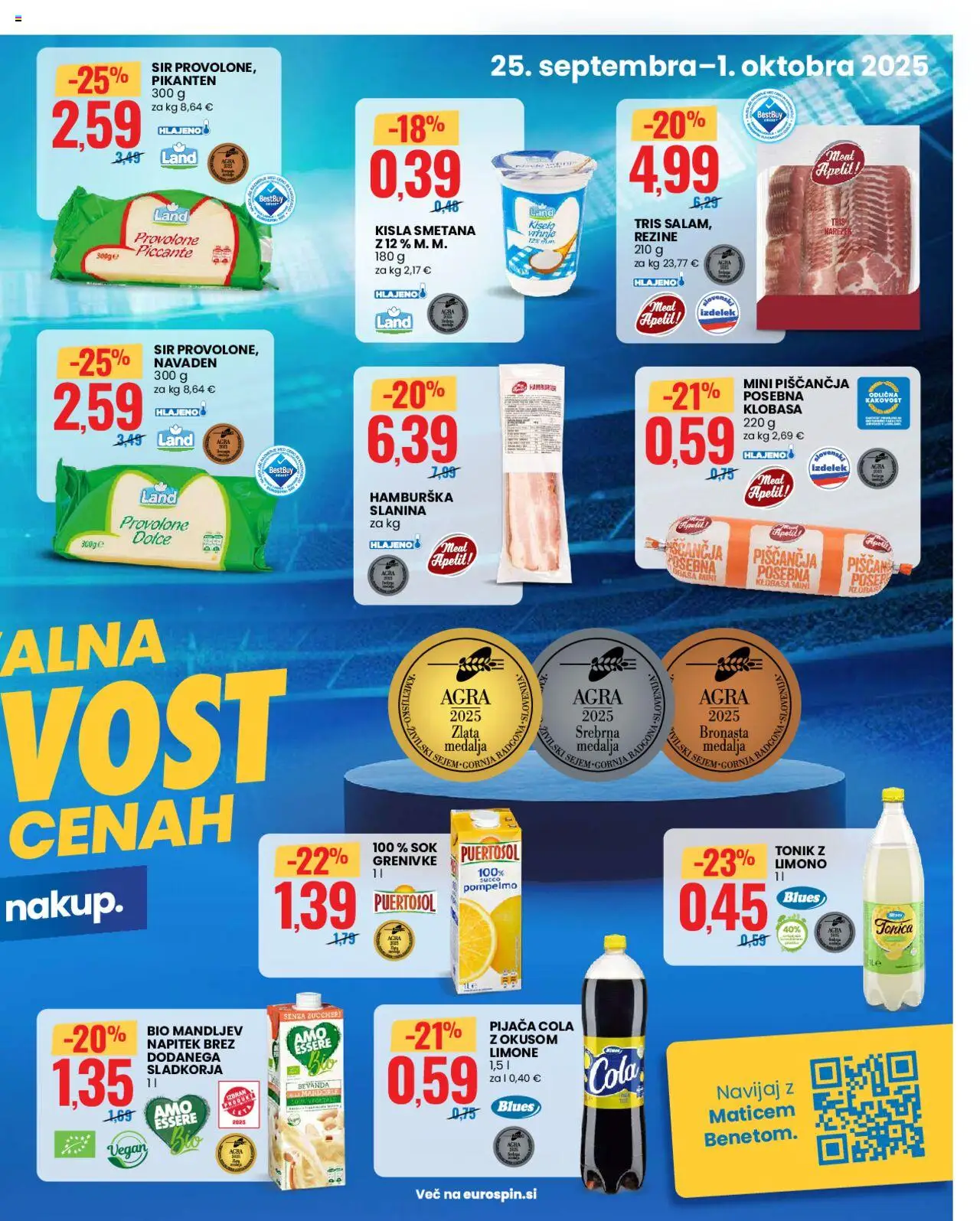 Novi Eurospin katalog ponudbe – veljaven od 25.09.2025 | Stran: 5 | Izdelki: Slanina, Sir, Sok, Tonik