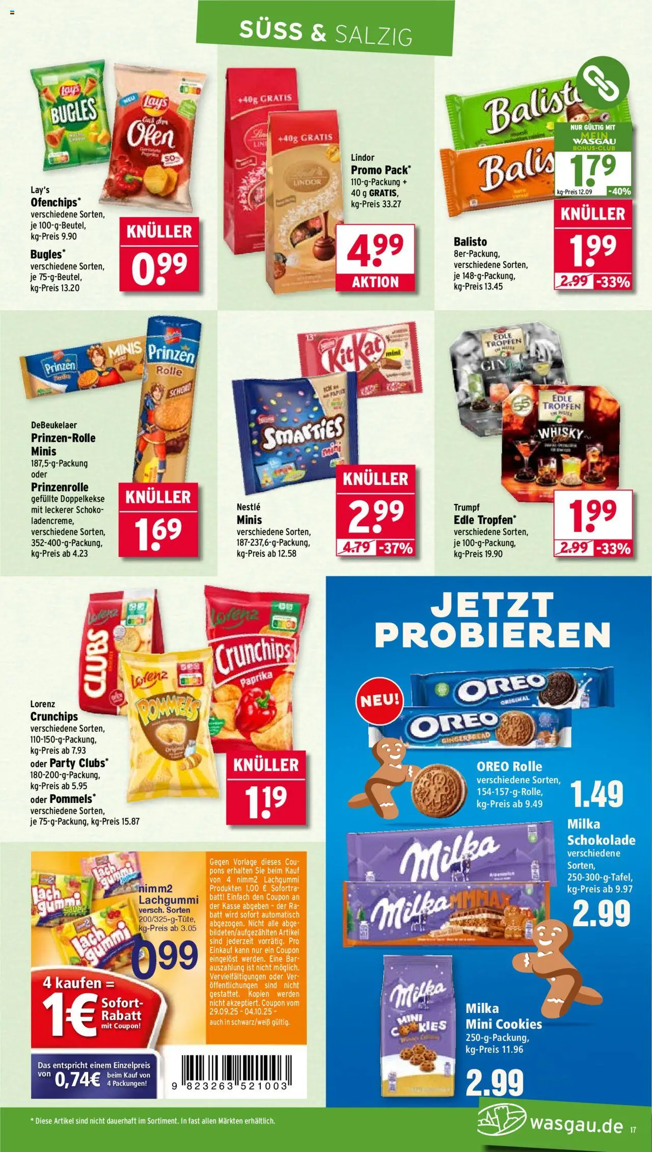 Wasgau Prospekt 	 – gültig ab 29.09.2025 | Seite: 17 | Produkte: Whisky, Schokolade, Milka schokolade, Milka