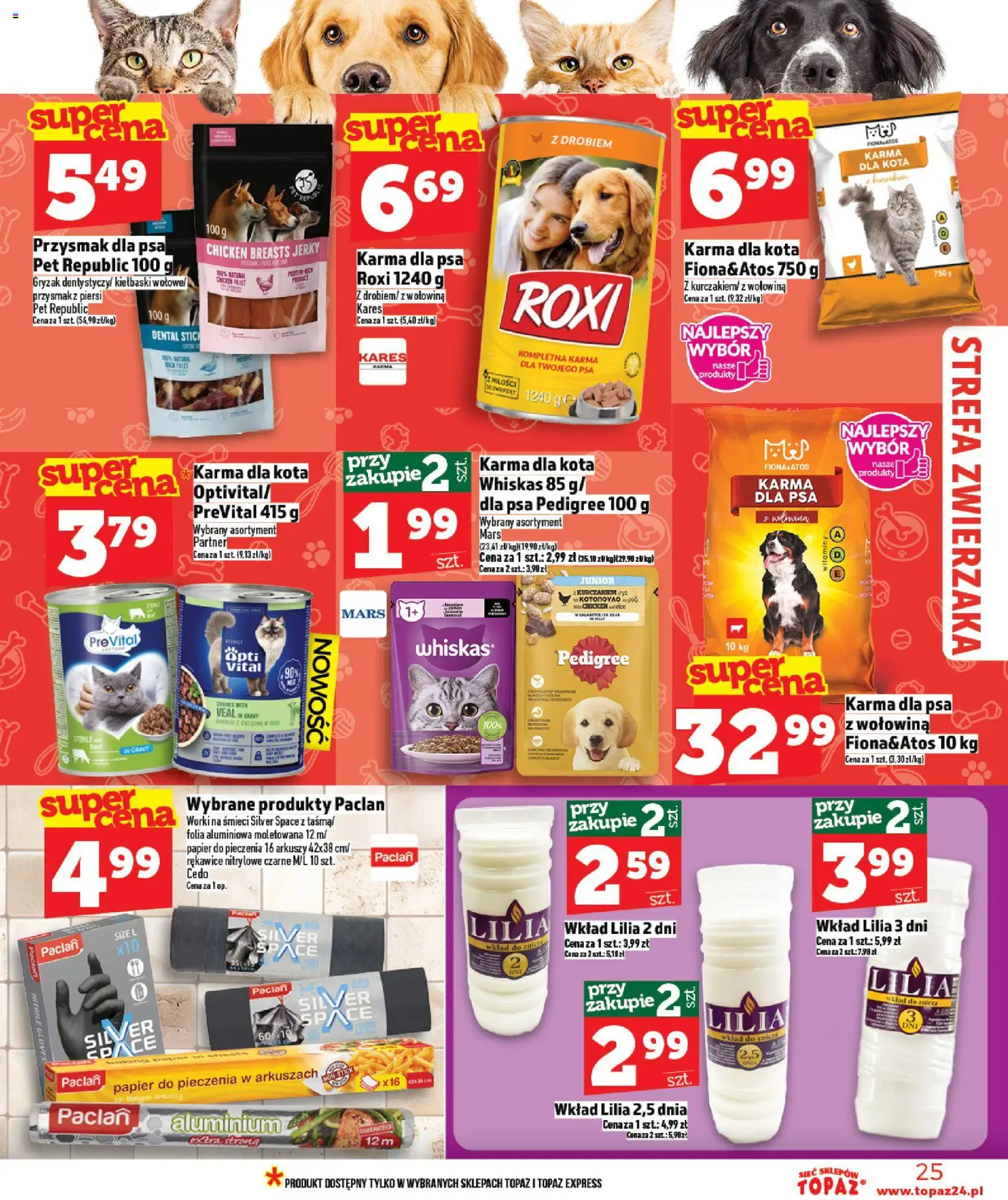 Topaz gazetka - Ceny małe na stałe od 05.03.2026 | Strona: 25 | Produkty: Piersi, Papier do pieczenia, Pedigree, Ryż