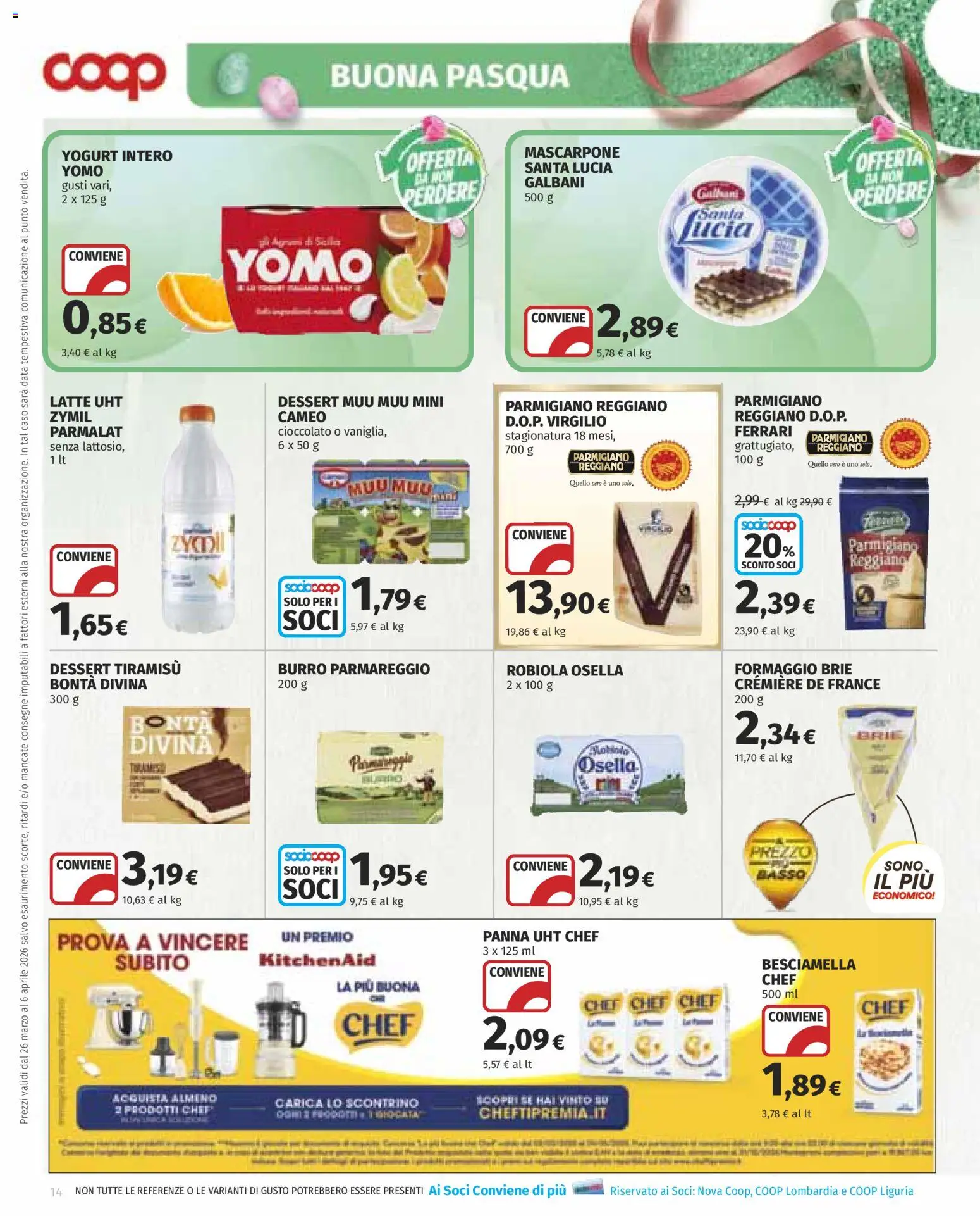Volantino COOP del 26.03.2026 | Pagina: 14 | Prodotti: Cioccolato, Latte, Formaggio, Robiola