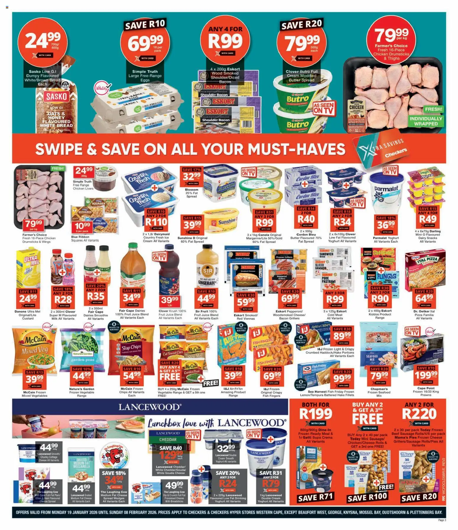 New Checkers catalogue – valid from 18.01.2026 | Page: 3 | Products: Juice, Snacks, Fat spread, Pepper