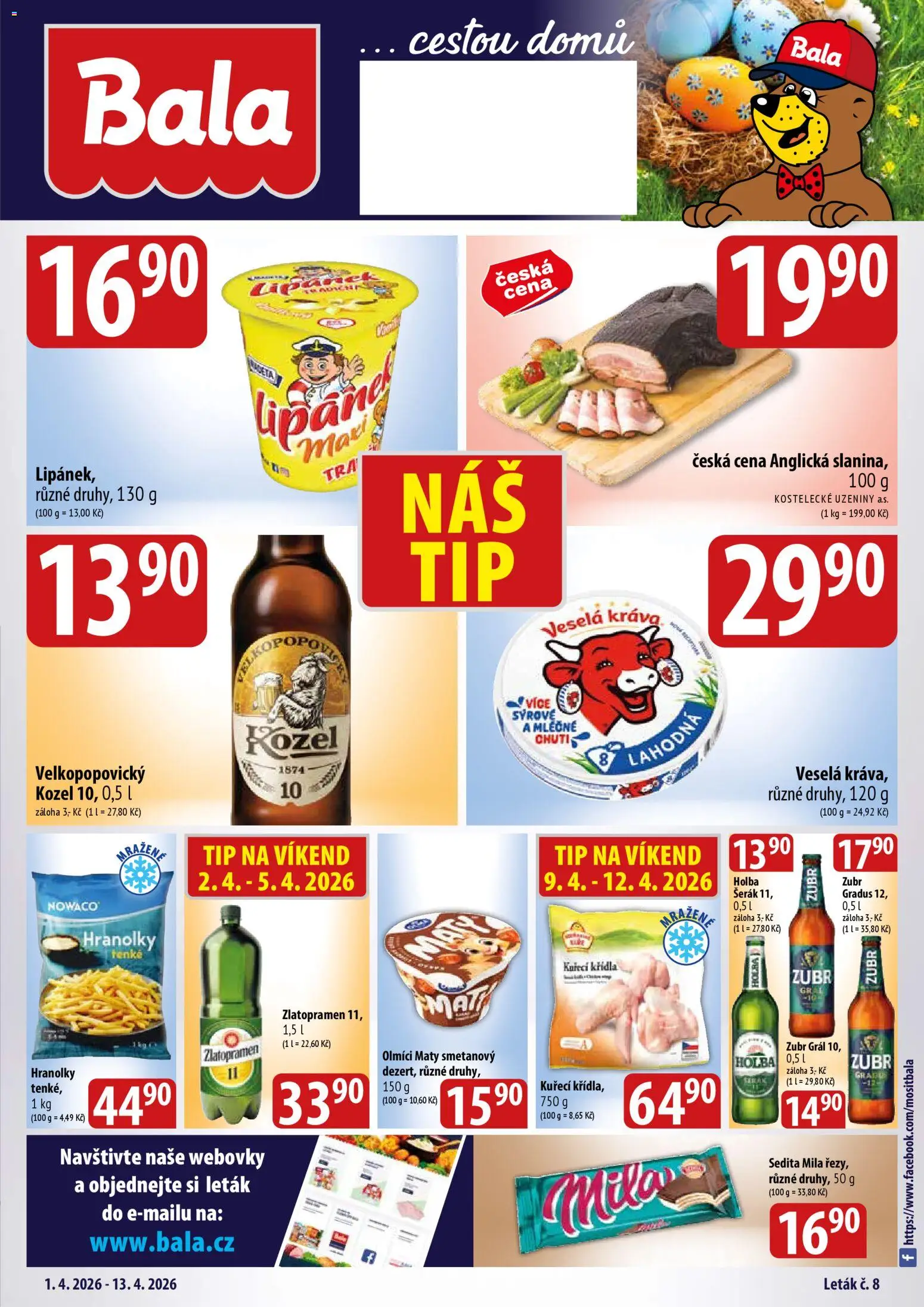 BALA velký leták Holba + od 01.04.2026 | Strana: 1 | Produkty: Zlatopramen, Hranolky, Uzeniny, Kuřecí Křídla