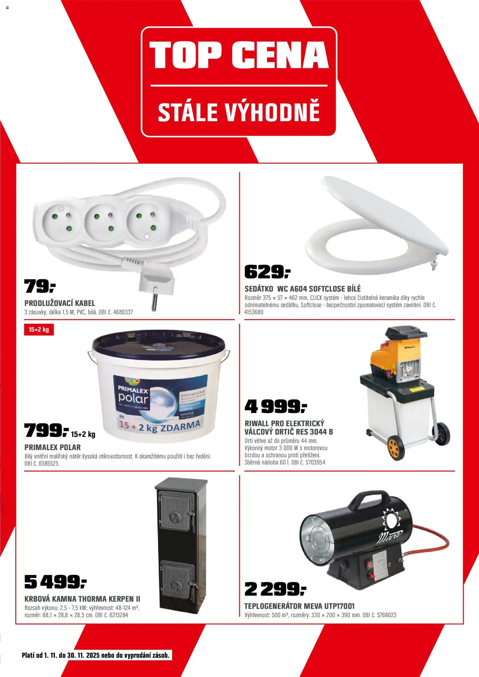 OBI leták - Barevná sezóna od 14.11.2025 | Strana: 21 | Produkty: Primalex Polar, Primalex, Drtič, Prodlužovací kabel