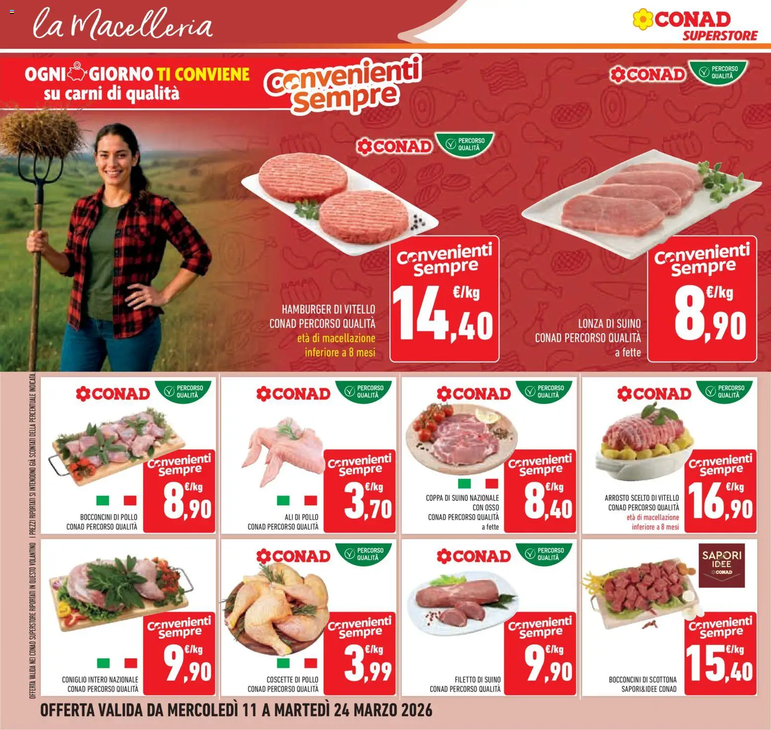 Volantino Conad del 11.03.2026 | Pagina: 14 | Prodotti: Arrosto, Pollo, Suino, Hamburger