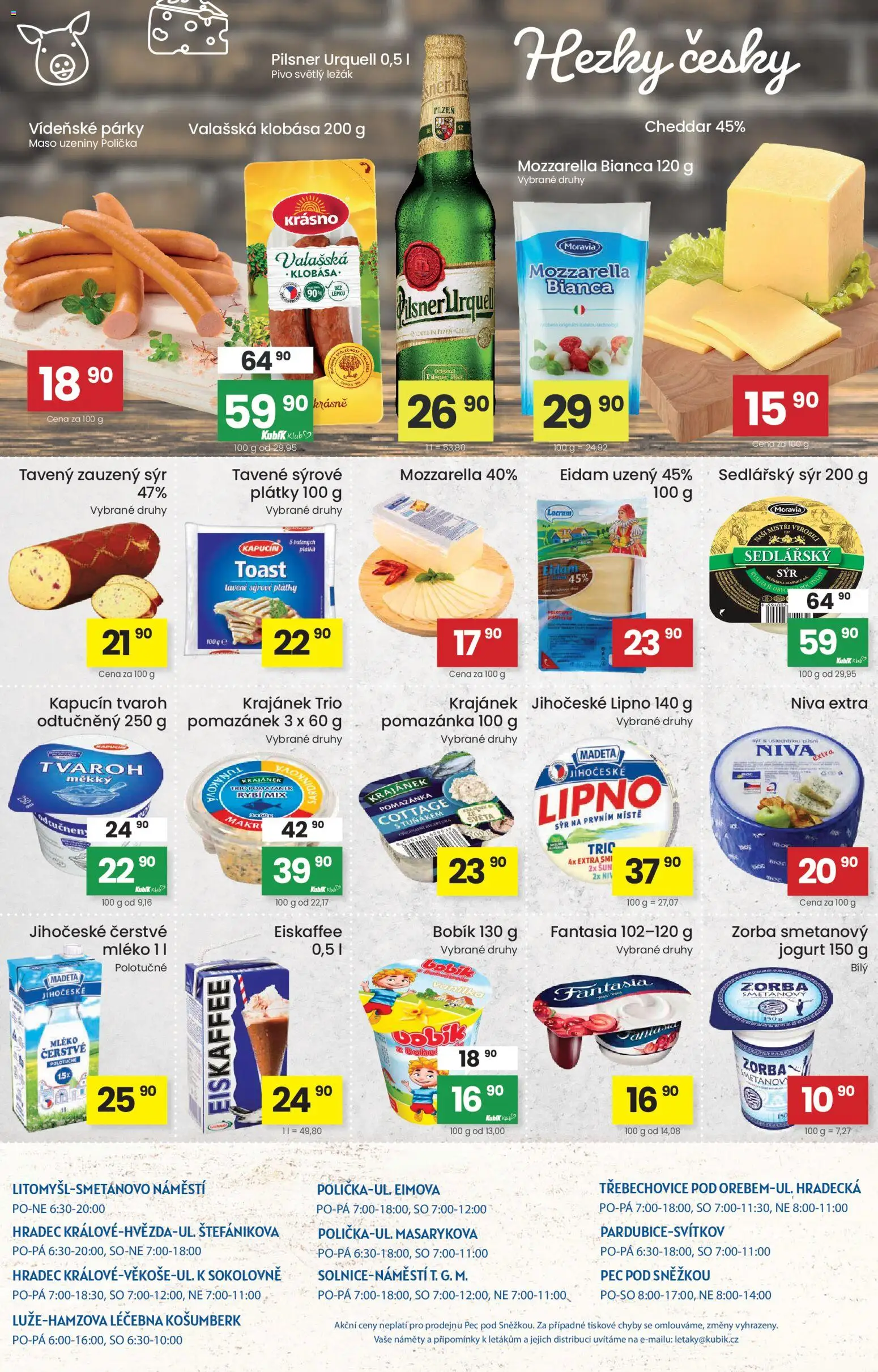 Kubík leták od 14.04.2026 | Strana: 4 | Produkty: Vídeňské párky, Tvaroh, Pec, Cheddar