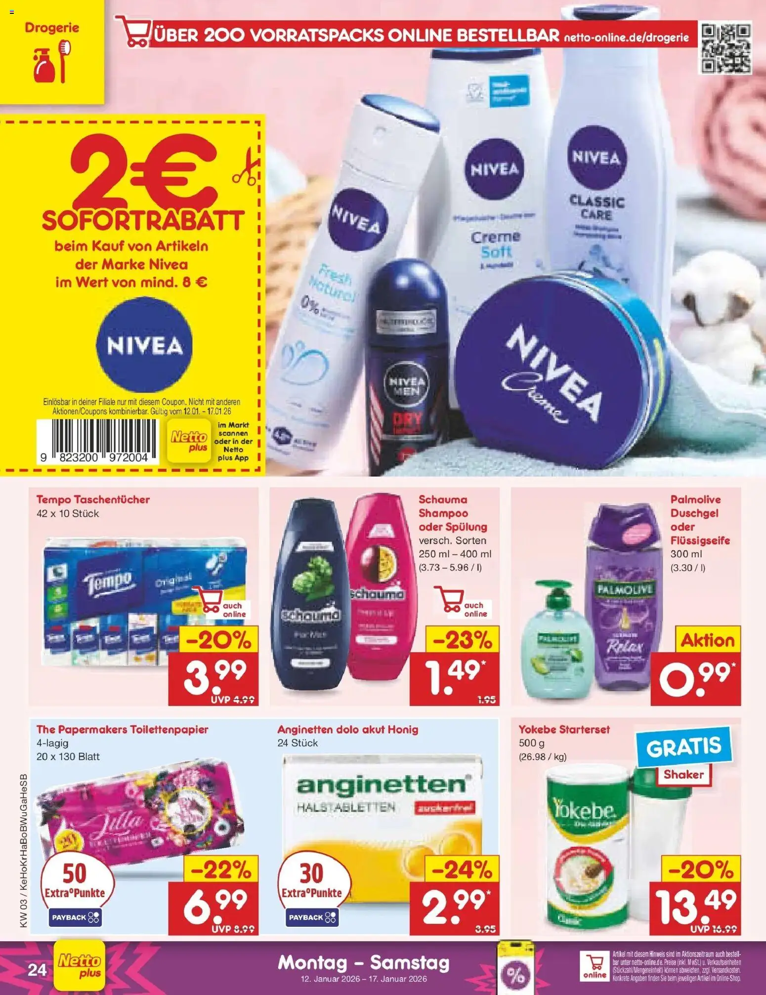 Netto Marken-Discount prospekt Hannover	 – gültig ab 12.01.2026 | Seite: 26 | Produkte: Shampoo, Creme, Duschgel, Tempo