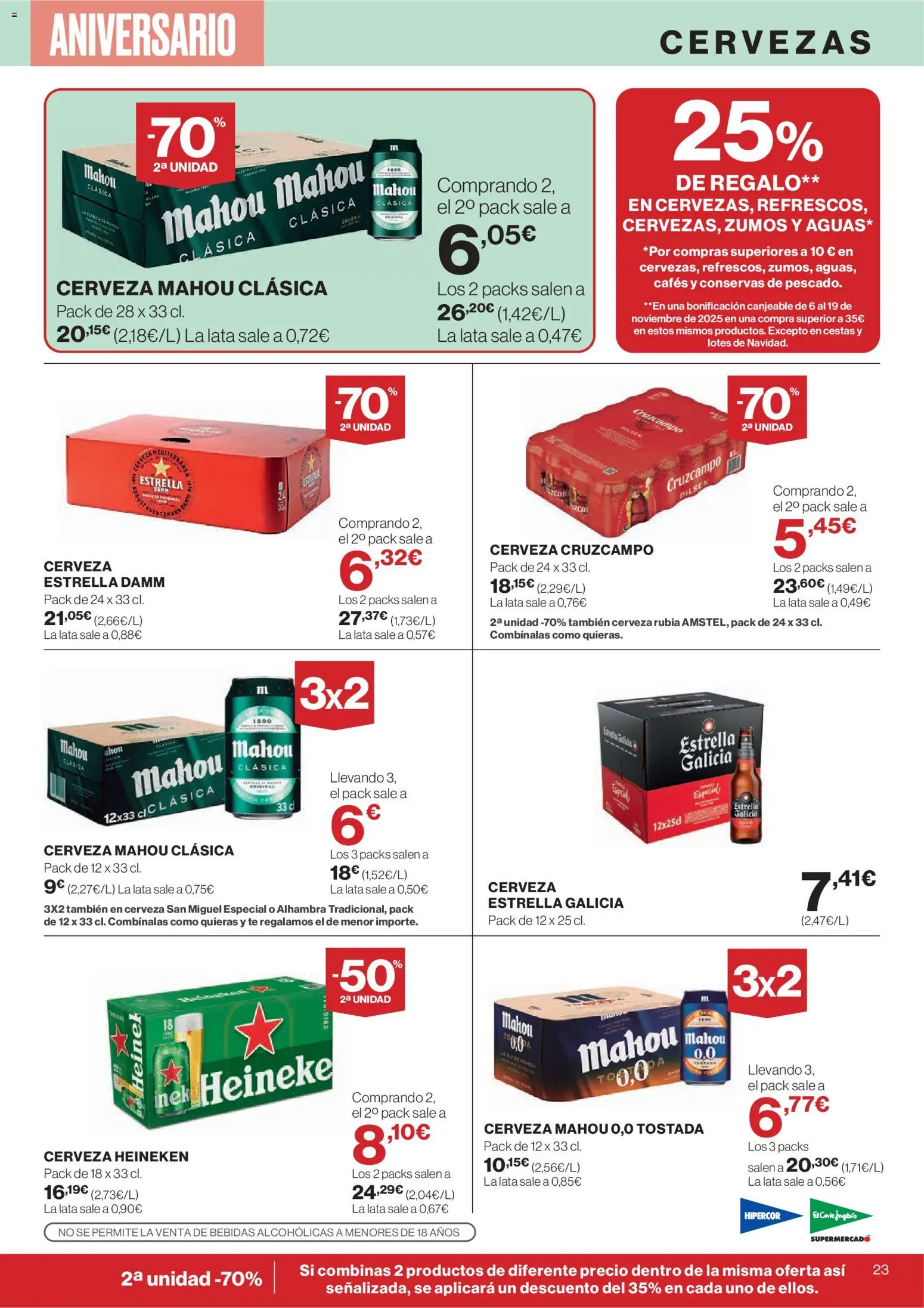 El Corte Inglés ofertas │ válido desde el 23.10.2025 | Página: 33 | Productos: Cerveza, Té, Σπανάκι