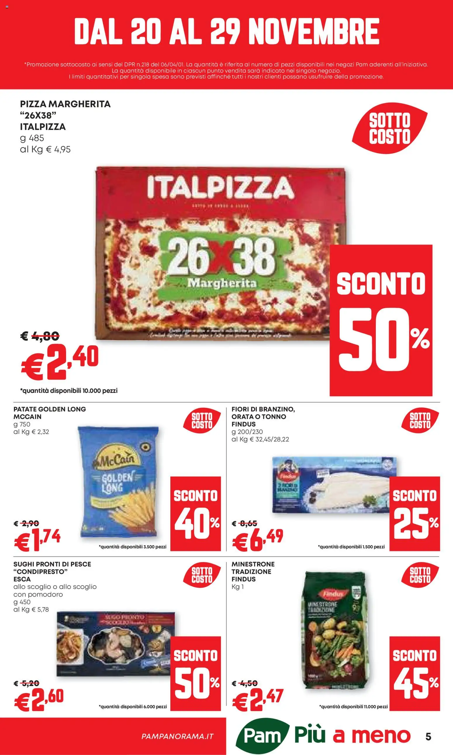 Volantino PAM del 20.11.2025 | Pagina: 5 | Prodotti: Minestrone, Pizza, Orata, Tonno