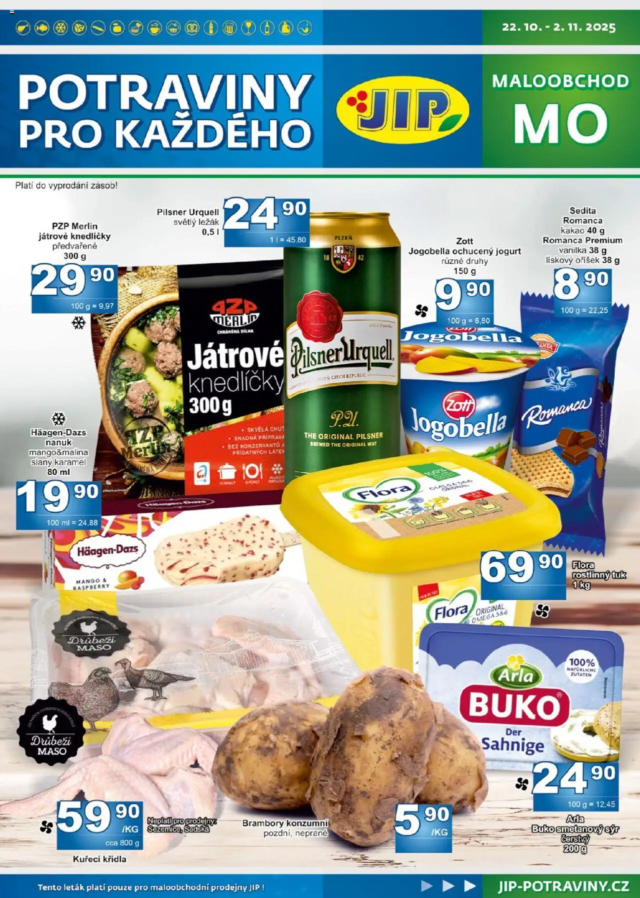 Jip leták od 22.10.2025 | Strana: 1 | Produkty: Brambory, Pilsner Urquell, Smetanový sýr, Potraviny