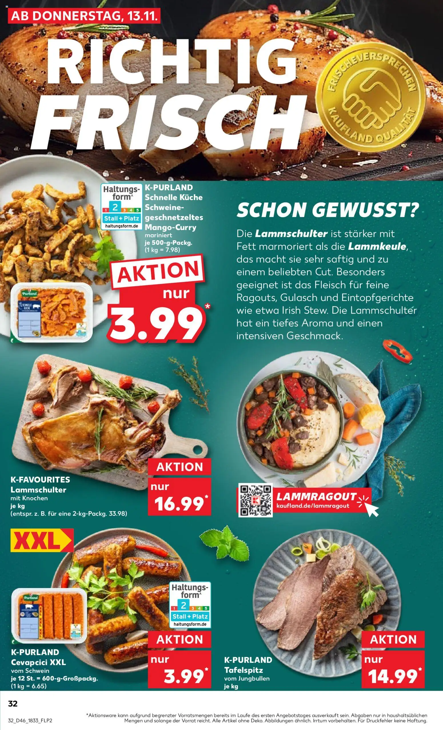Kaufland prospekt Bremen	 – gültig ab 13.11.2025 | Seite: 32 | Produkte: Küche, Cevapcici, Gulasch, Fleisch