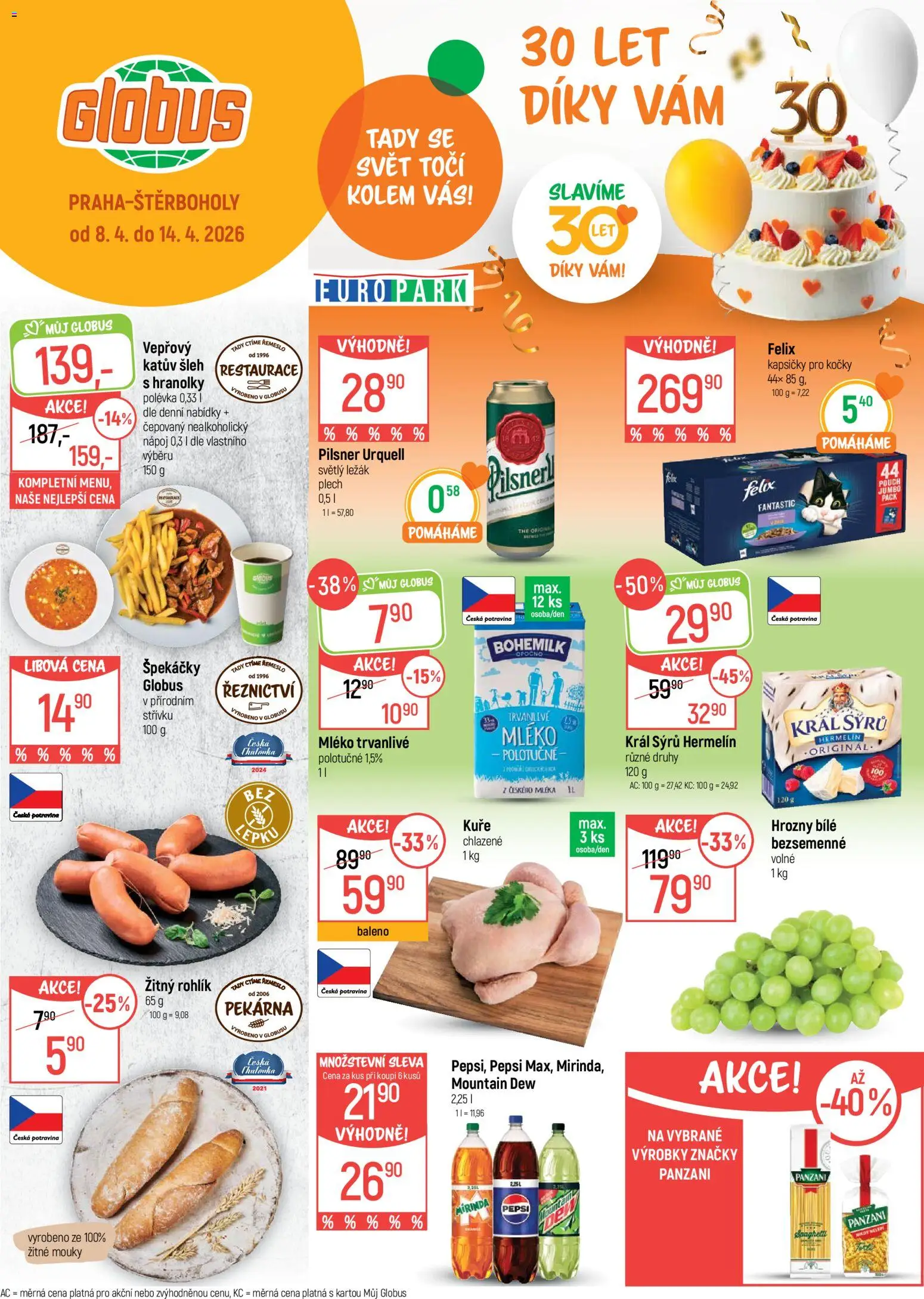 Globus leták - Praha-Štěrboholy od 08.04.2026 | Strana: 1 | Produkty: Globus, Hranolky, Pilsner, Mountain Dew