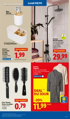LIDL - Prévisualisation de Livarno Douche de tête, Inverseur pour passer de la douche de tête à la douchette L'unité au choix. valide à partir de 05.03.2026 | Page: 67 | Produits: Peignoir, Peigne, Coton, Brosse