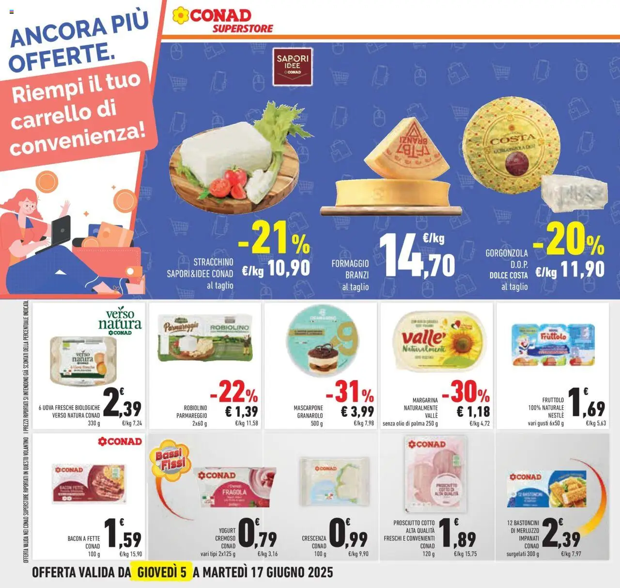 Volantino Conad del 04.06.2025 | Pagina: 38 | Prodotti: Yogurt, Merluzzo, Prosciutto, Margarina