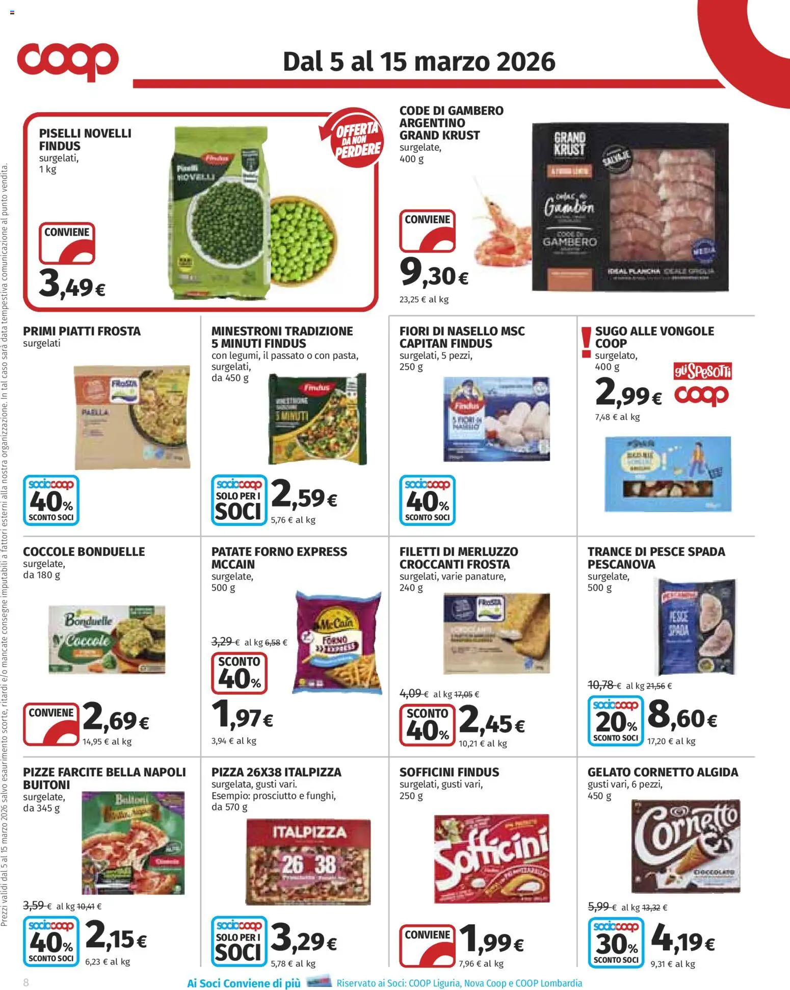 Volantino COOP del 05.03.2026 | Pagina: 8 | Prodotti: Cornetto, Data, Piselli, Pesce spada