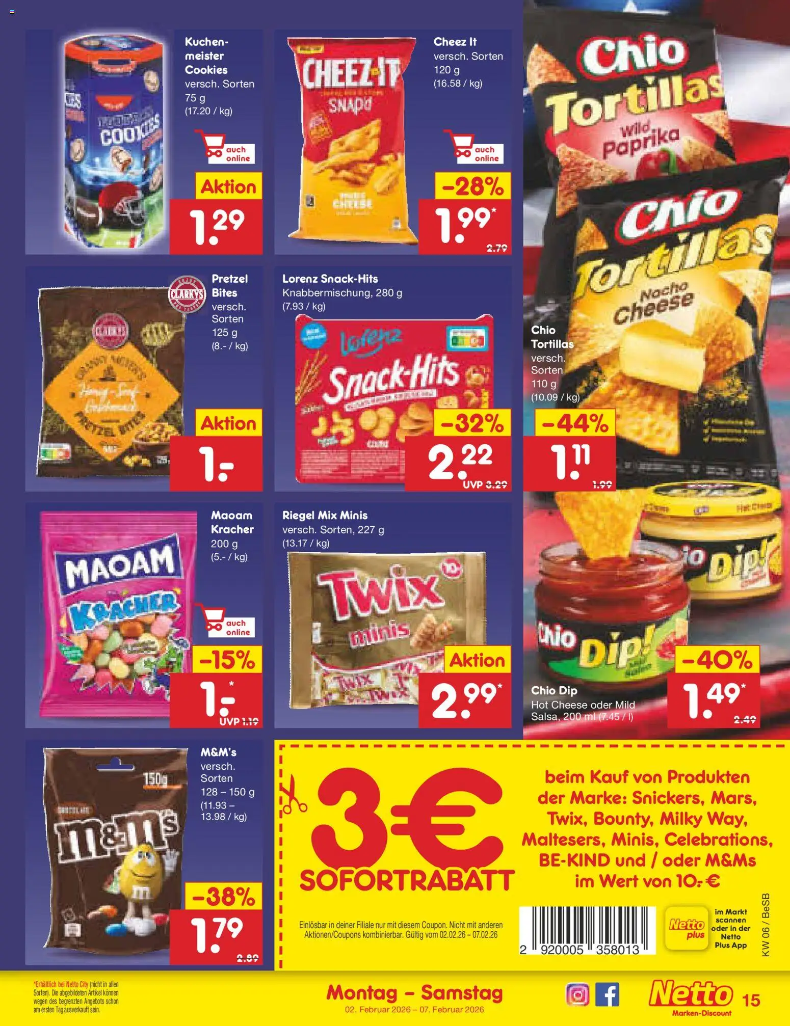 Netto Marken-Discount Prospekt 	 – gültig ab 02.02.2026 | Seite: 15 | Produkte: M&M's, Twix, Paprika, Kuchen