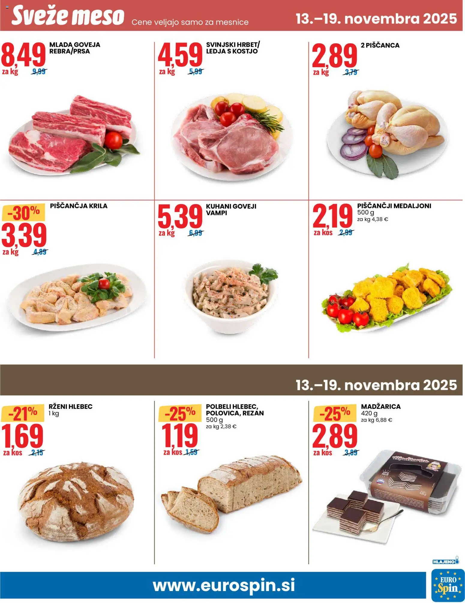 Novi Eurospin katalog ponudbe – veljaven od 13.11.2025 | Stran: 13 | Izdelki: Piščančja krila, Kos, Hlebec