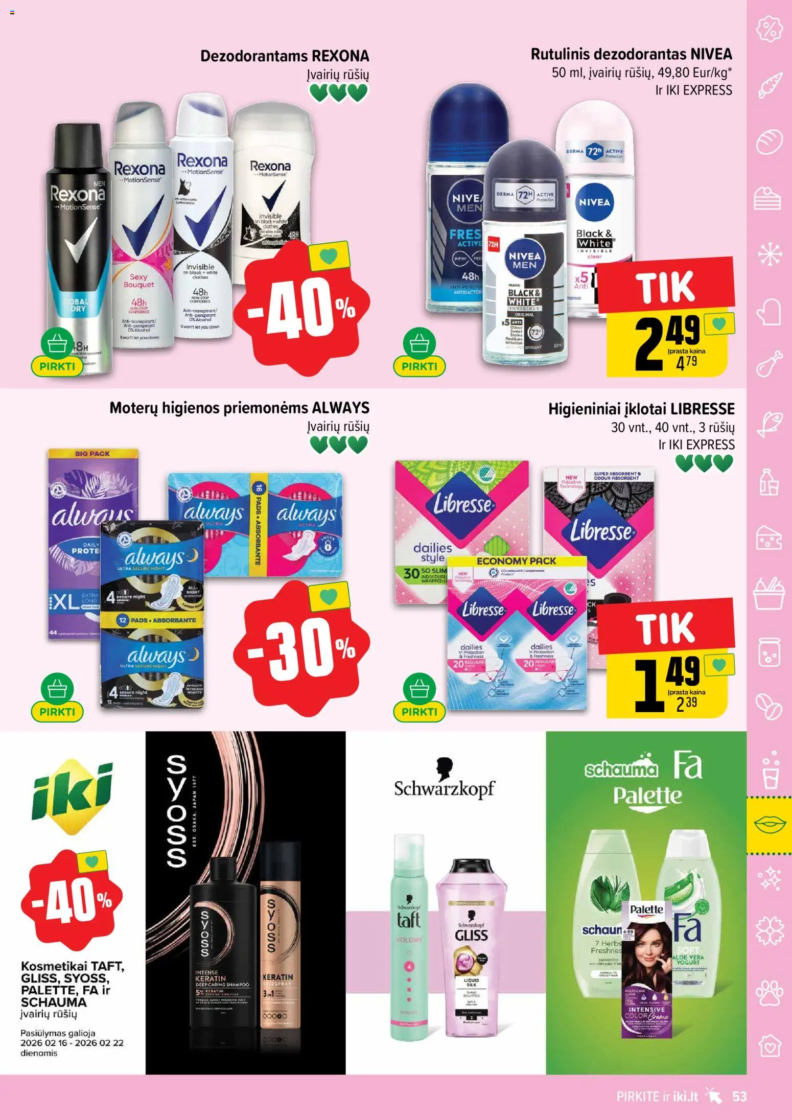 IKI akcijos nuo 16.02.2026 | Puslapis: 53 | Prekių: Rutulinis dezodorantas, Dezodorantas