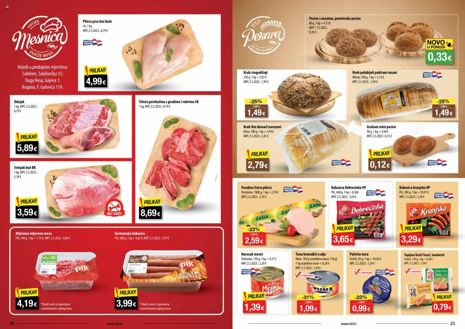 NTL katalog | vrijedi od 24.12.2025 | Stranica: 11 | Proizvodi: Odojak, Kruh, Kobasica, Tuna