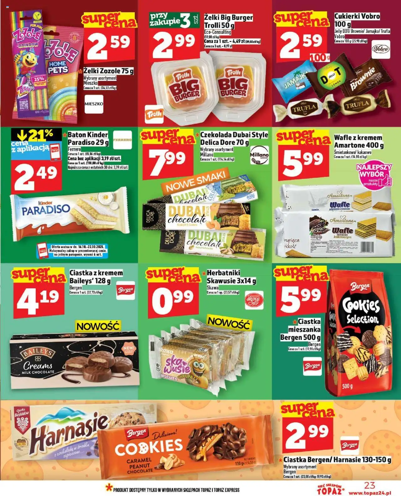 Topaz Gazetka od 16.10.2025 | Strona: 23 | Produkty: Baileys, Wafle, Czekolada, Ciastka