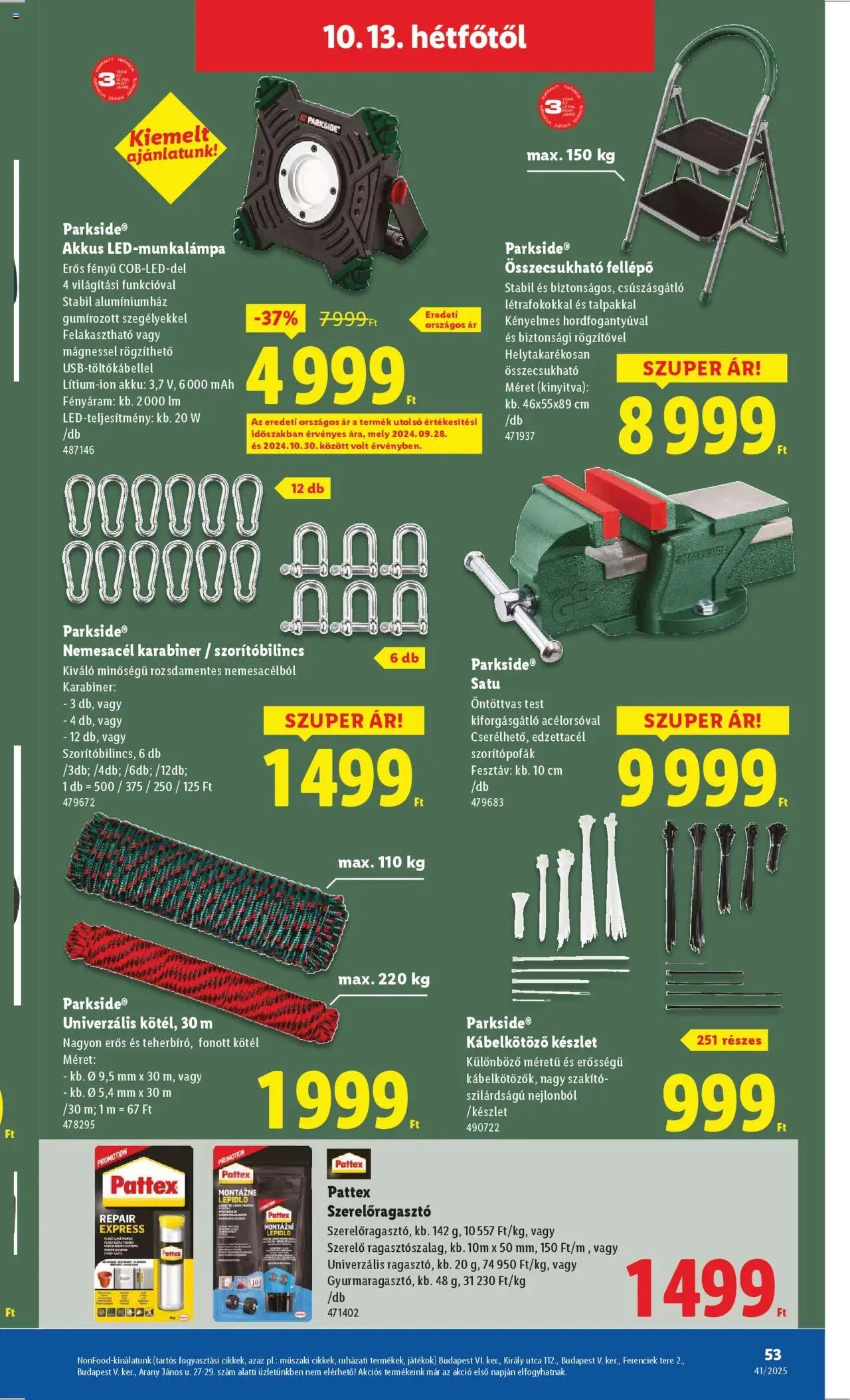Lidl akciós ujság - amely érvényes a következő dátumtól: 09.10.2025 | Oldal: 53 | Termékek: Parkside, Kötél, Játékok, Fellépő