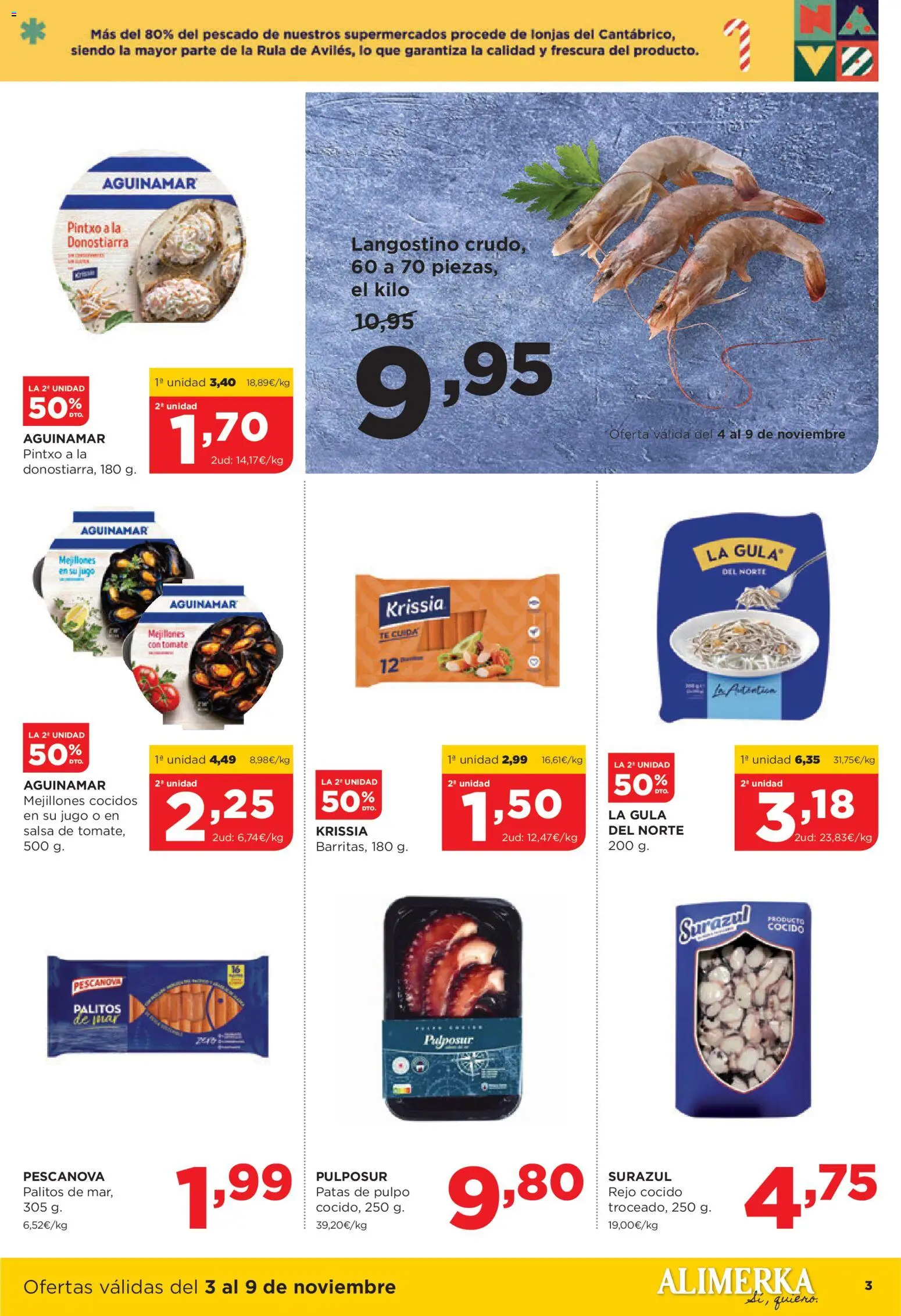 Alimerka folleto Asturias │ válido desde el 03.11.2025 | Página: 3 | Productos: Jugo, Pescado, Té, Langostino