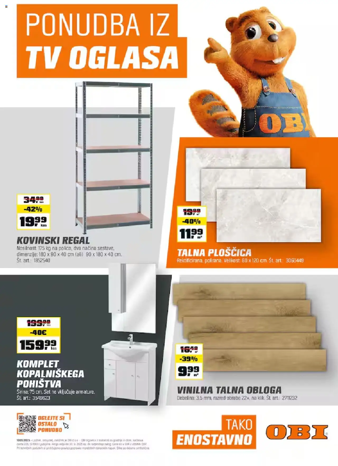 Novi OBI katalog ponudbe – veljaven od 08.09.2025 | Stran: 1 | Izdelki: Tv, Talna obloga, Vinilna talna obloga, Regal