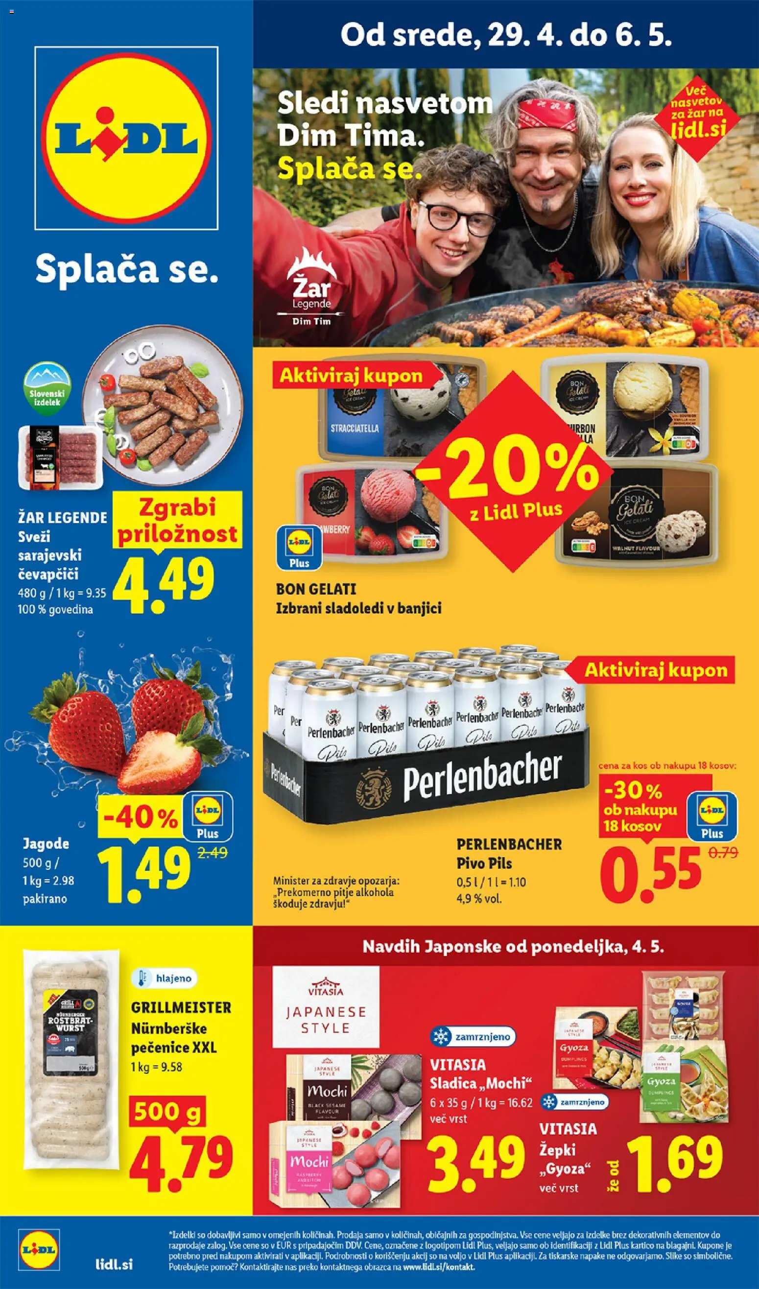Novi Lidl katalog ponudbe – veljaven od 29.04.2026 | Stran: 1 | Izdelki: Čevapčiči, Zar, Kos, Pivo