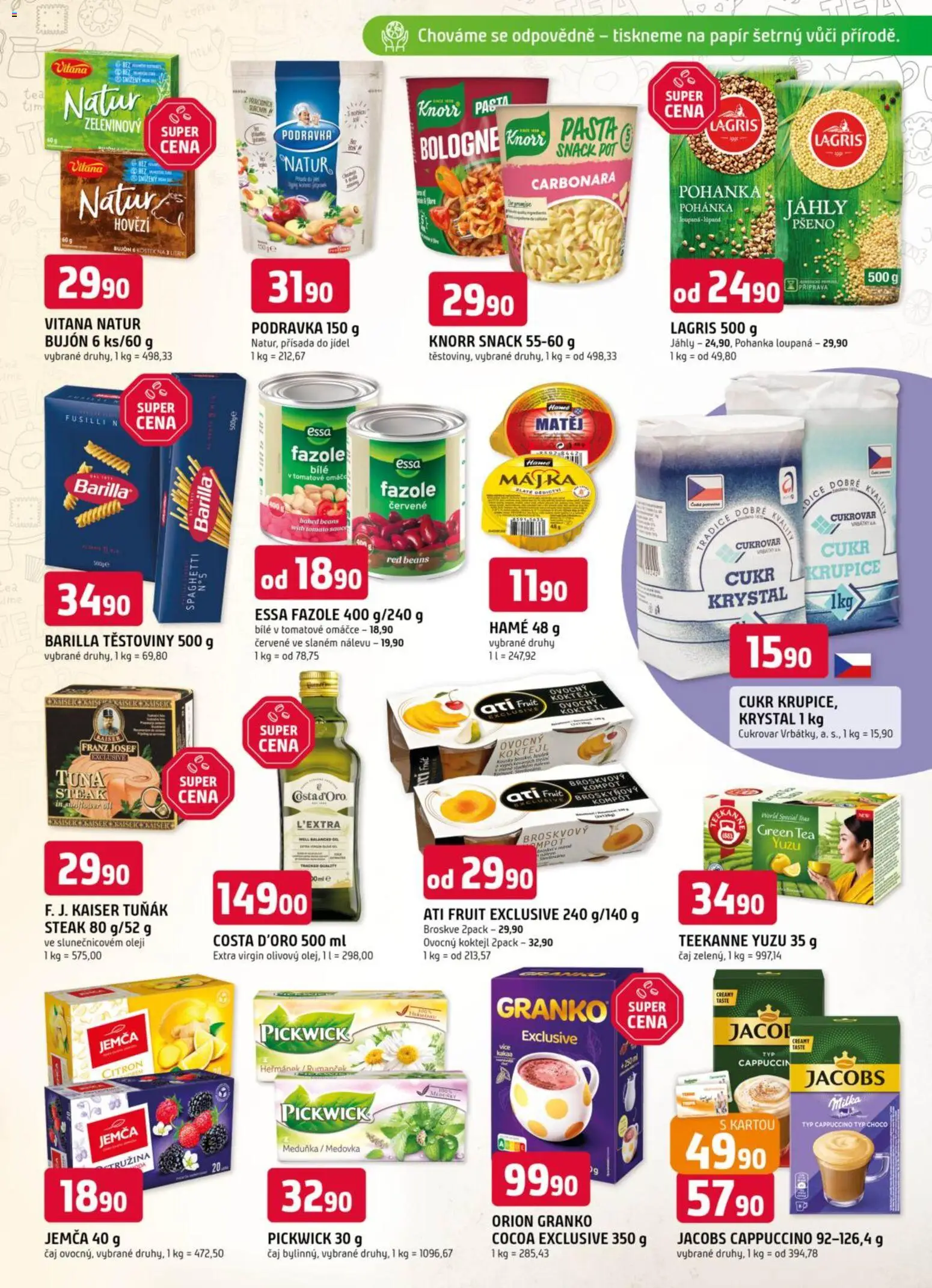 Trefa leták od 21.01.2026 | Strana: 7 | Produkty: Cukr krupice, Teekanne, Steak, Broskve