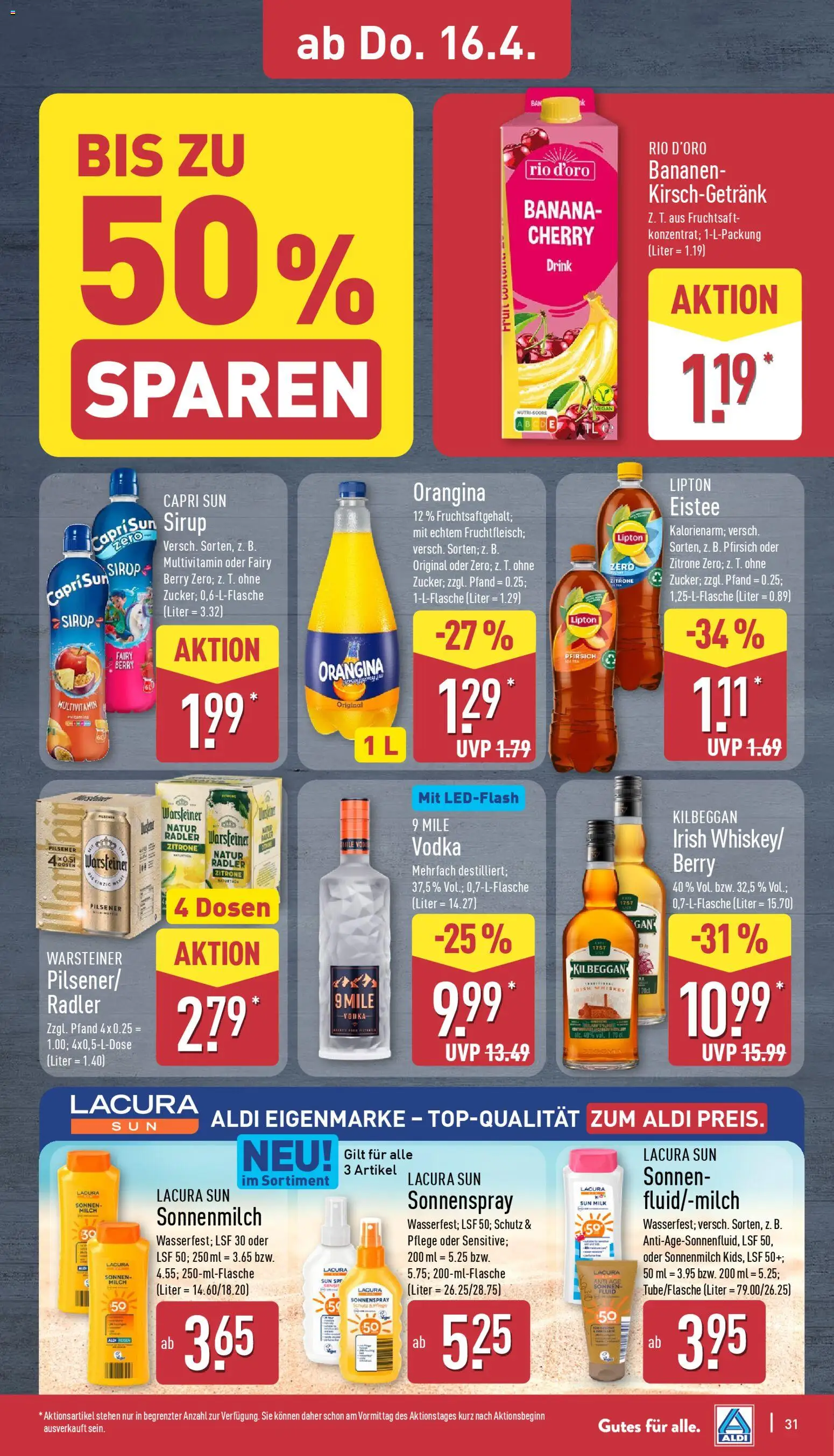 Aldi Prospekt 	 – gültig ab 13.04.2026 | Seite: 35 | Produkte: Milch, Radler, Pfirsich, Whiskey