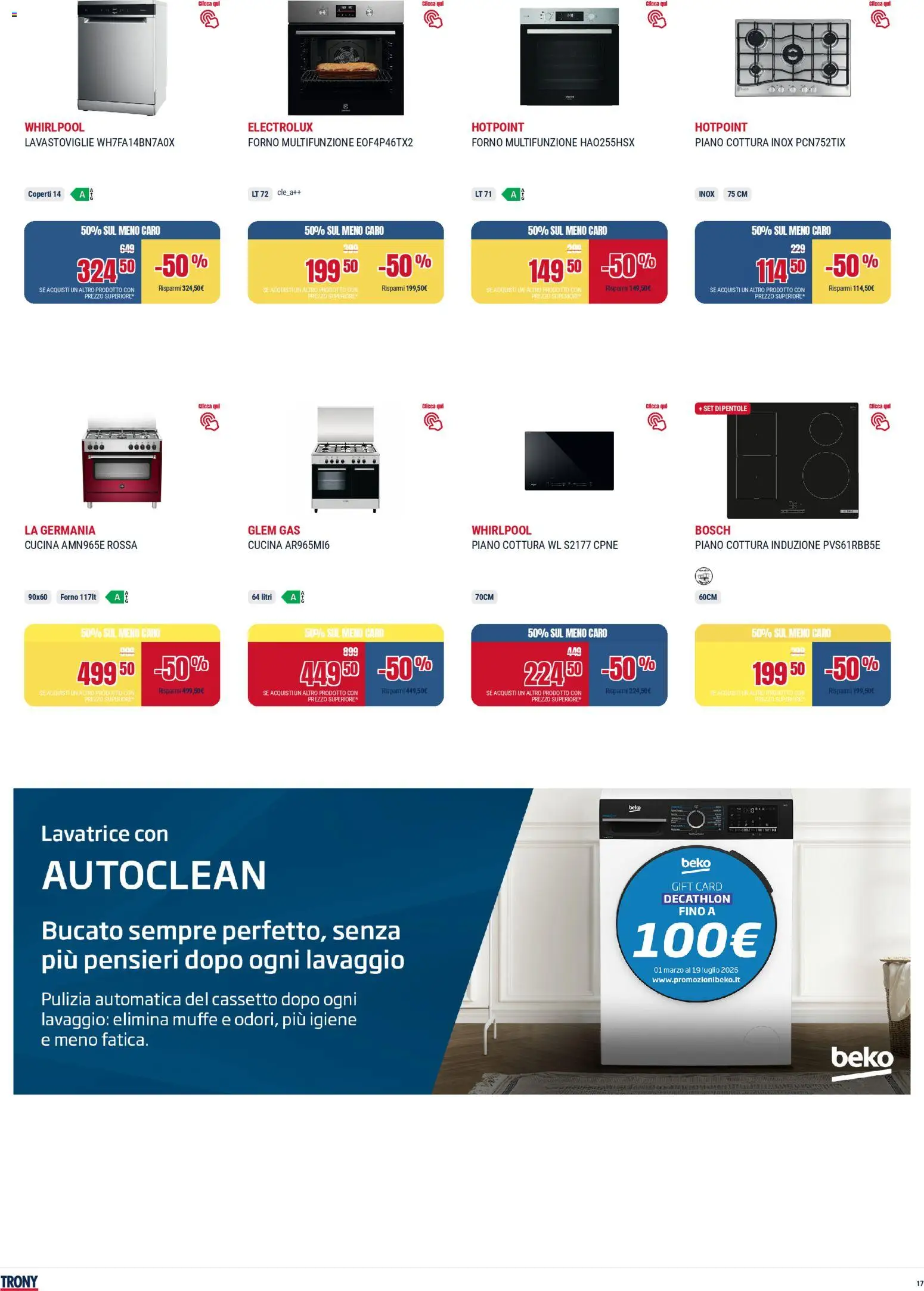 Volantino Trony del 28.04.2026 | Pagina: 17 | Prodotti: Lavatrice, Lavastoviglie, Forno, Piano cottura induzione