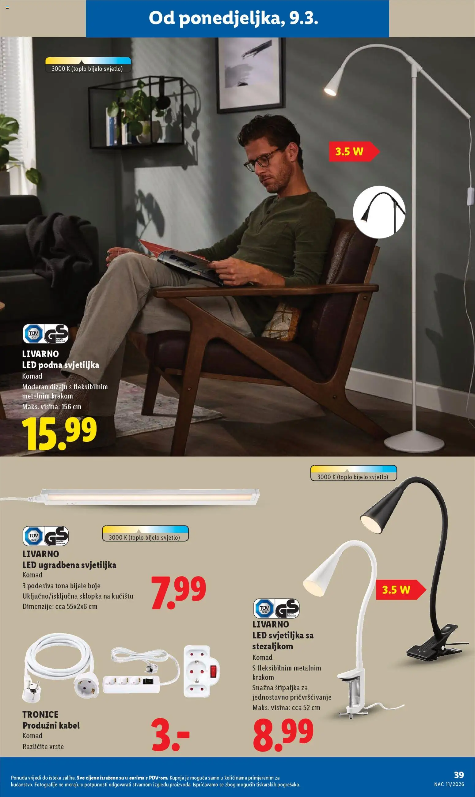 Lidl katalog | vrijedi od 09.03.2026 | Stranica: 39 | Proizvodi: Svjetiljka, Kabel