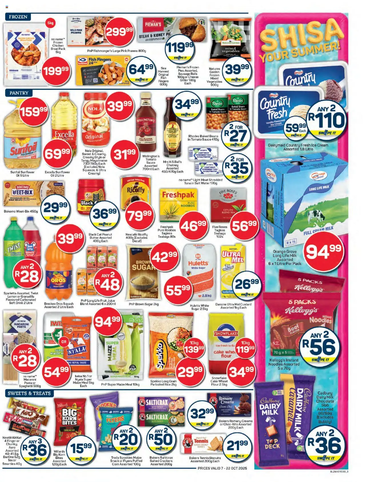 New Pick n Pay catalogue – valid from 07.10.2025 | Page: 3 | Products: Corn, Tuna, Biscuits, Pasta