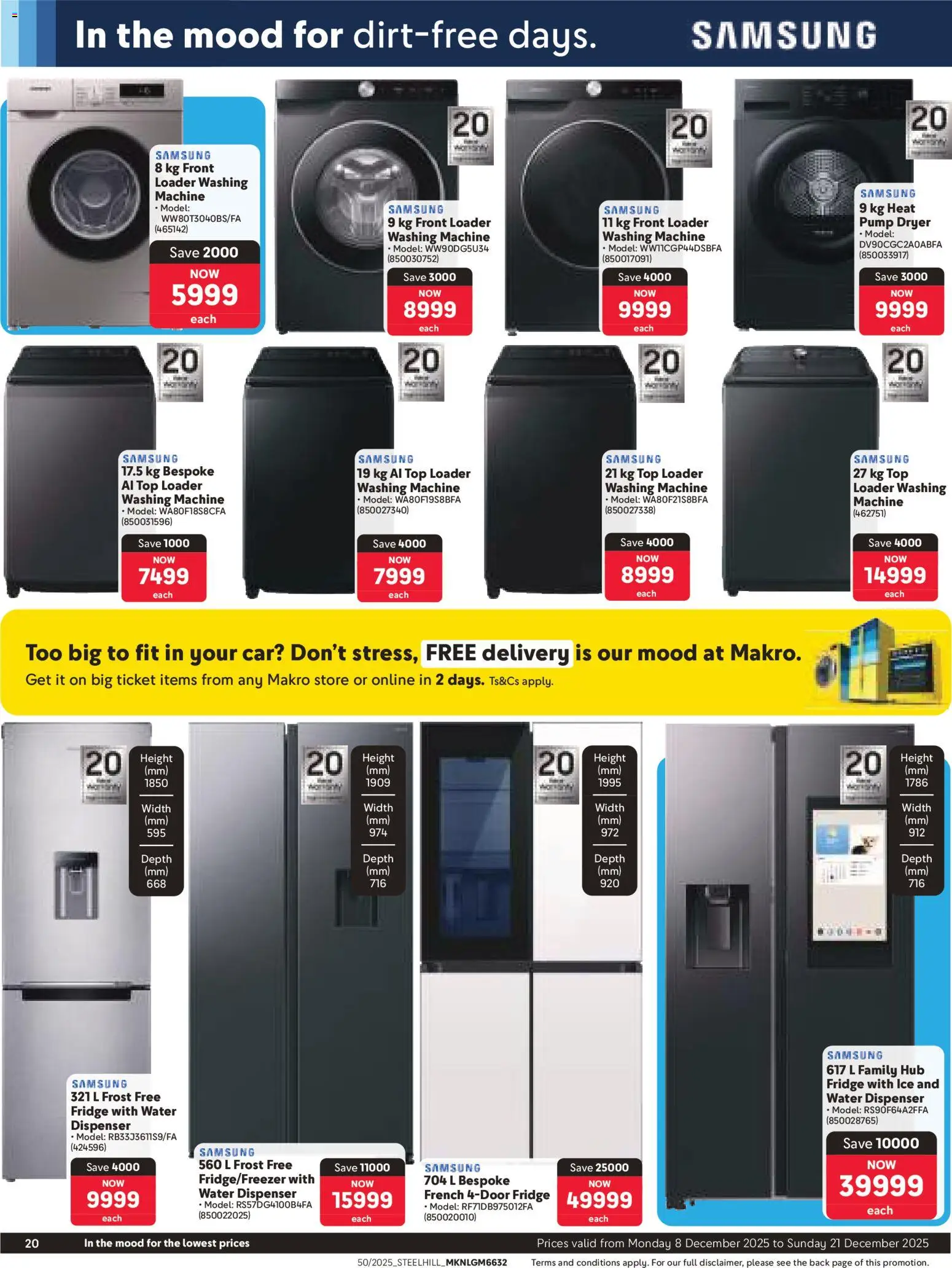 New Makro catalogue – valid from 08.12.2025 | Page: 20 | Products: Washing machine, Dryer, Fridge, Water