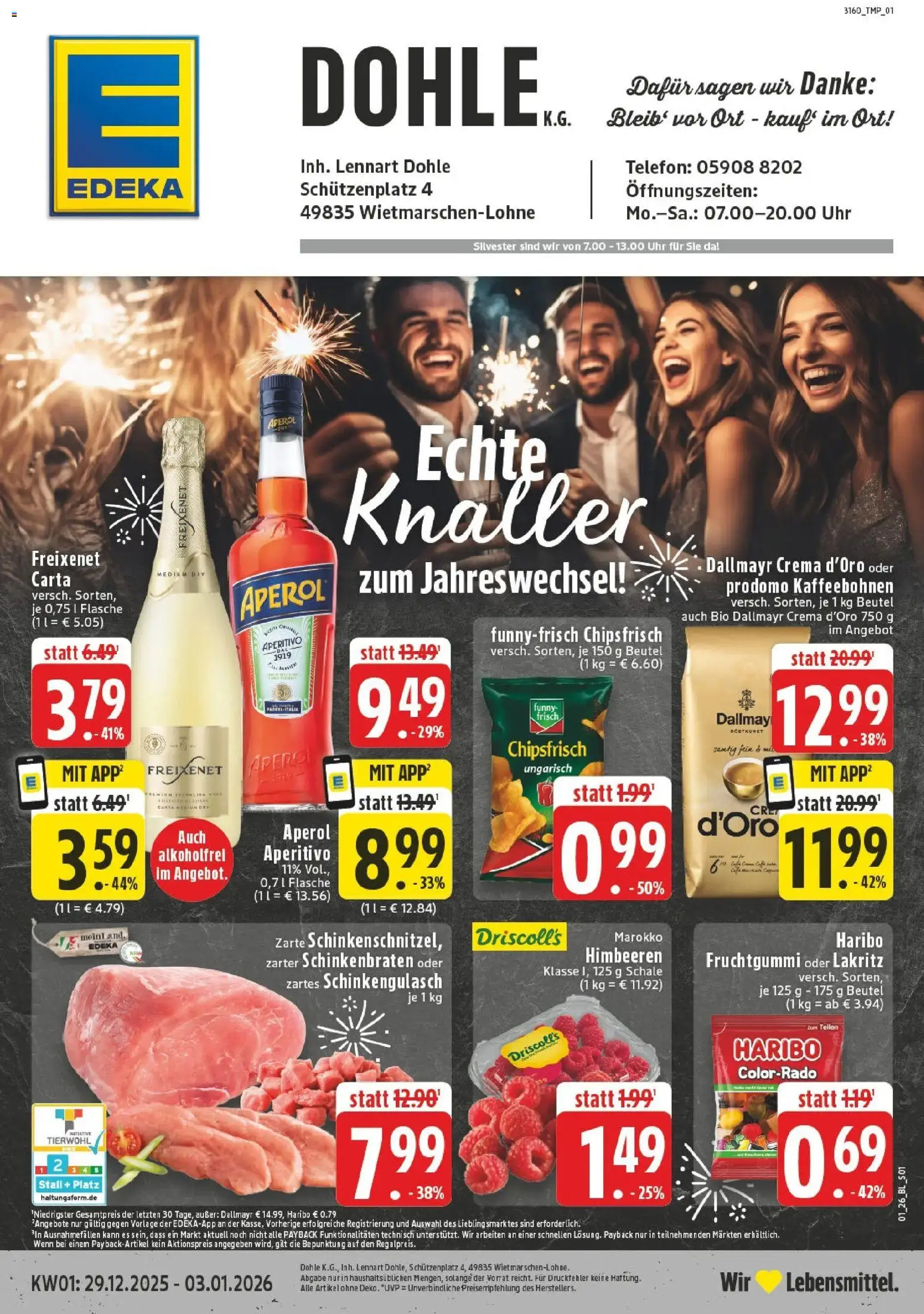 Edeka prospekt Lohne	 – gültig ab 28.12.2025 | Seite: 1 | Produkte: Himbeeren, Haribo, Chips, Telefon