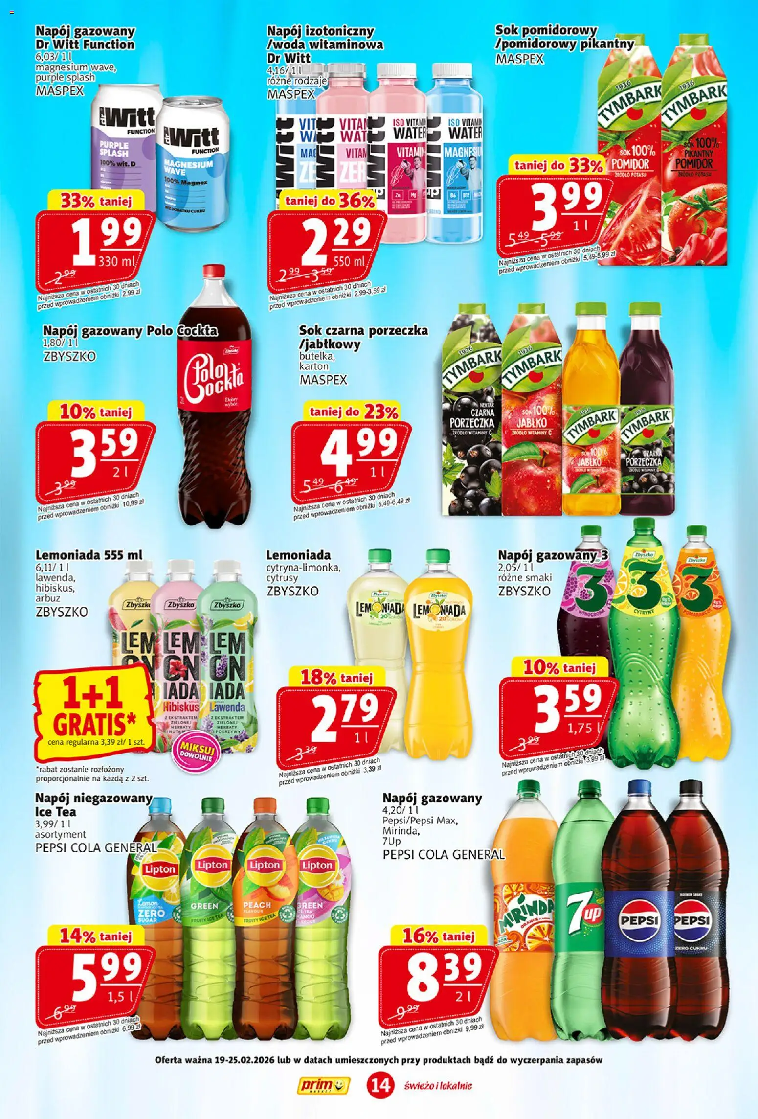 Prim Market Gazetka od 19.02.2026 | Strona: 14 | Produkty: Arbuz, Pepsi, Sok, Pomarańcze