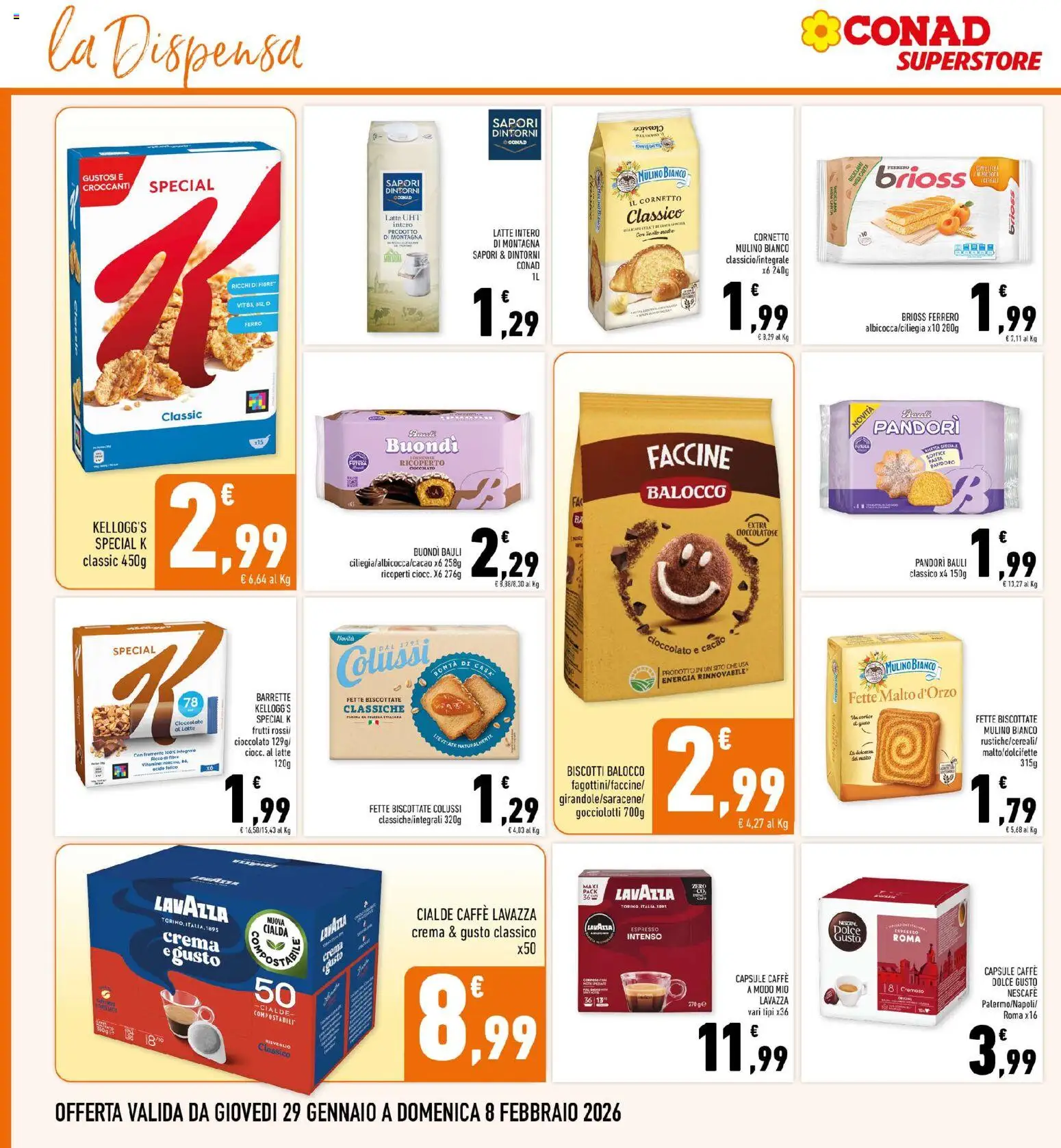Volantino Conad del 29.01.2026 | Pagina: 18 | Prodotti: Caffè, Cornetto, Biscotti, Lavazza
