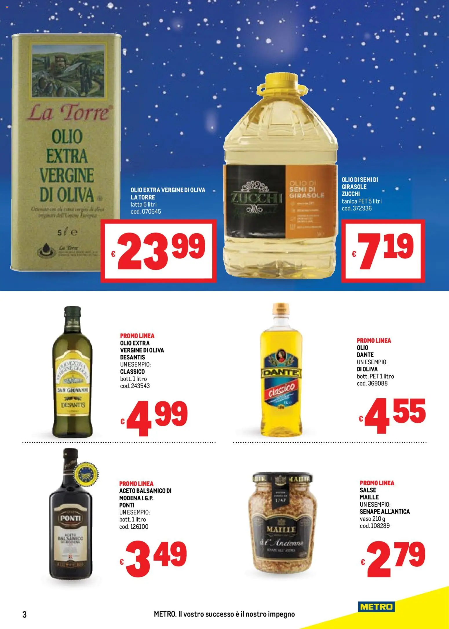 Volantino Metro del 20.11.2025 | Pagina: 3 | Prodotti: Tanica, Aceto, Olio extra vergine, Vaso
