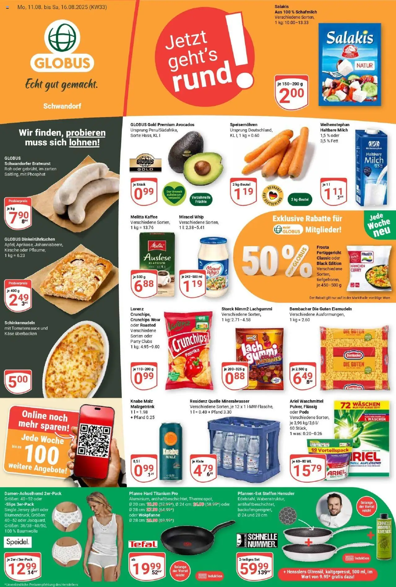Globus prospekt Schwandorf	 - gültig ab dem 11.08.2025 | Seite: 1 | Produkte: Melitta, Hahnchen, Haltbare milch, Frosta