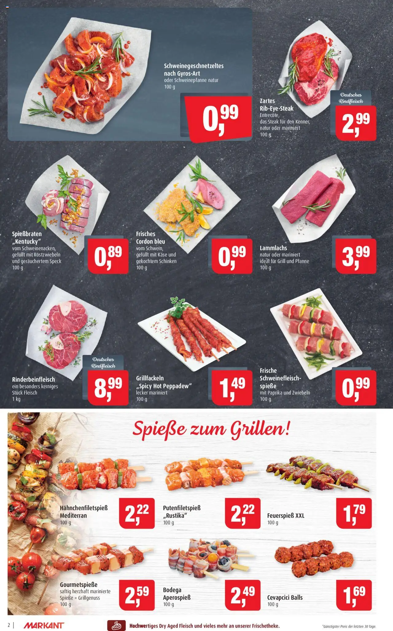 Markant Prospekt 	 - gültig ab dem 11.08.2025 | Seite: 2 | Produkte: Spieße, Zwiebeln, Paprika, Rindfleisch