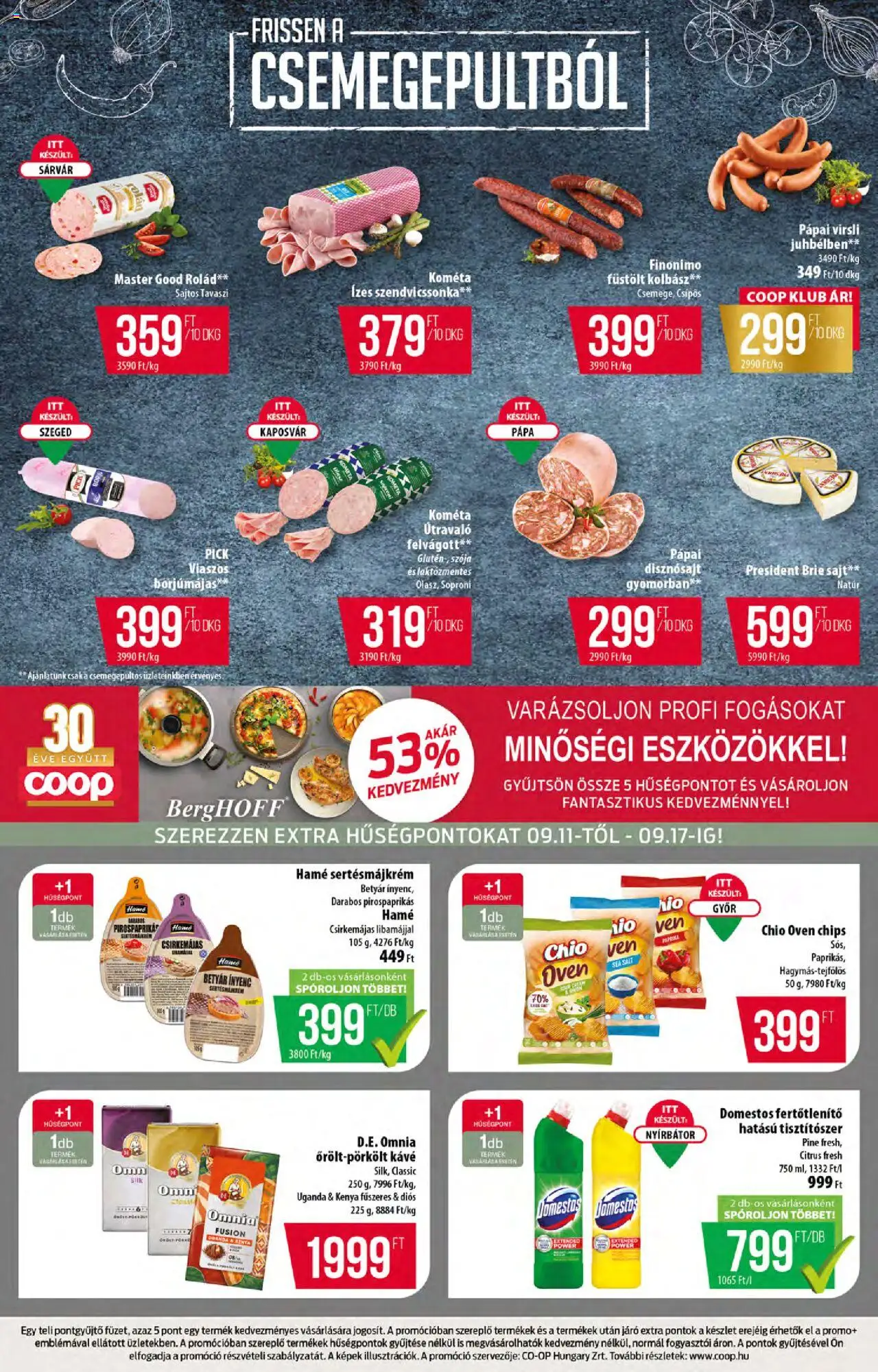 COOP akciós ujság - amely érvényes a következő dátumtól: 11.09.2025 | Oldal: 2 | Termékek: Virsli, Kolbász, Kávé, Felvágott
