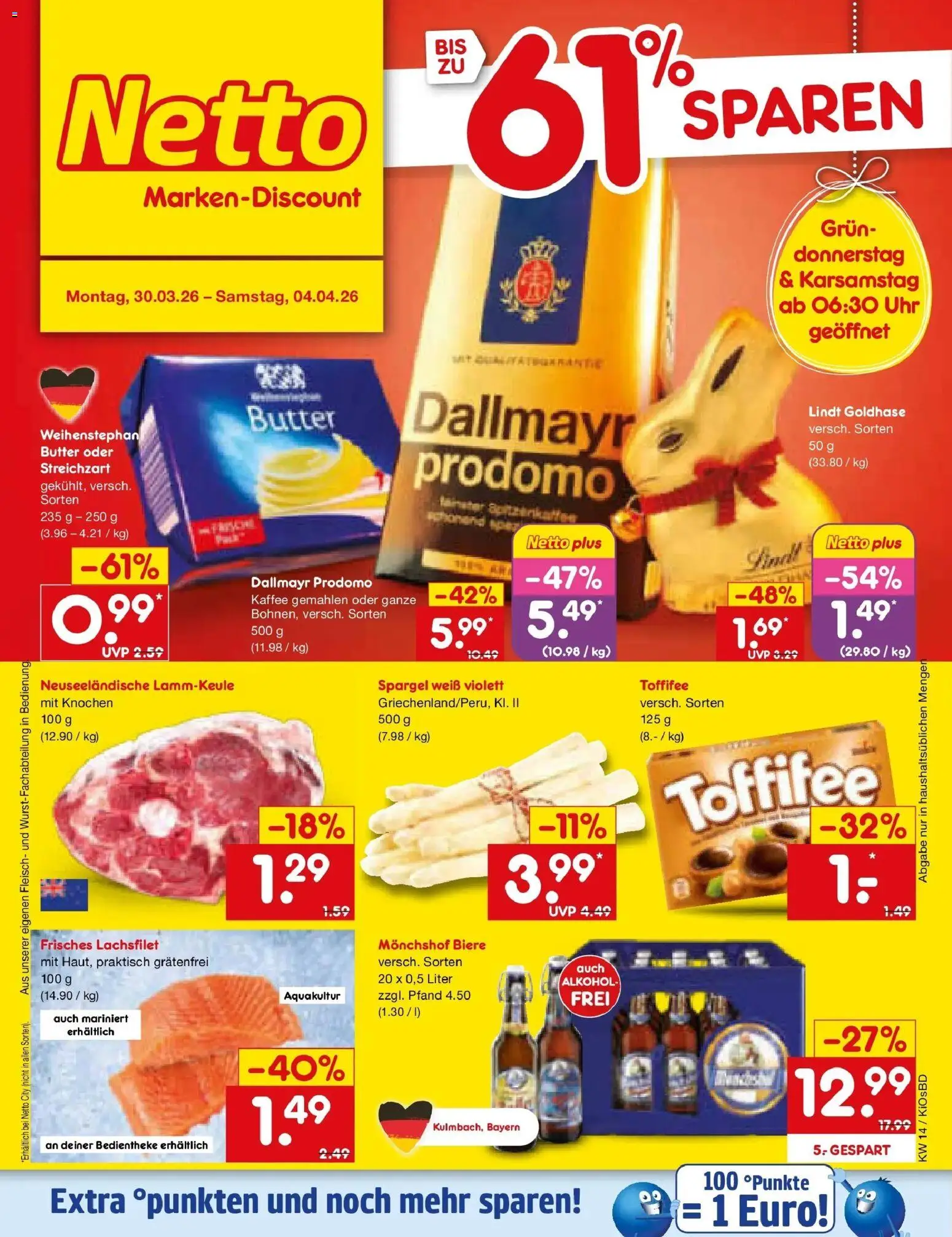 Netto Marken-Discount Prospekt Mistelbach	 – gültig ab 30.03.2026 | Seite: 1 | Produkte: Kaffee, Dallmayr, Dallmayr prodomo, Uhr