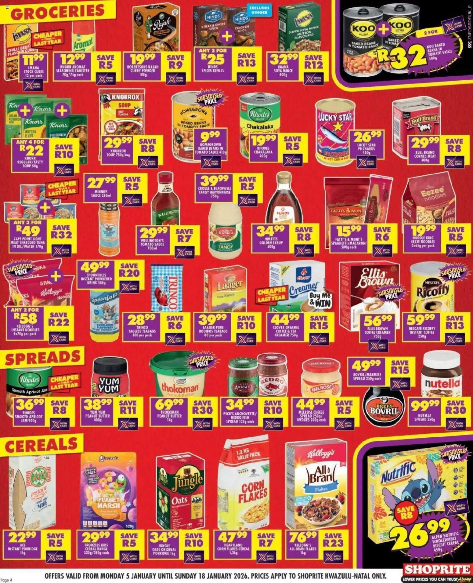 New Shoprite catalogue – valid from 05.01.2026 | Page: 4 | Products: Corned meat, Jam, Coffee, Syrup