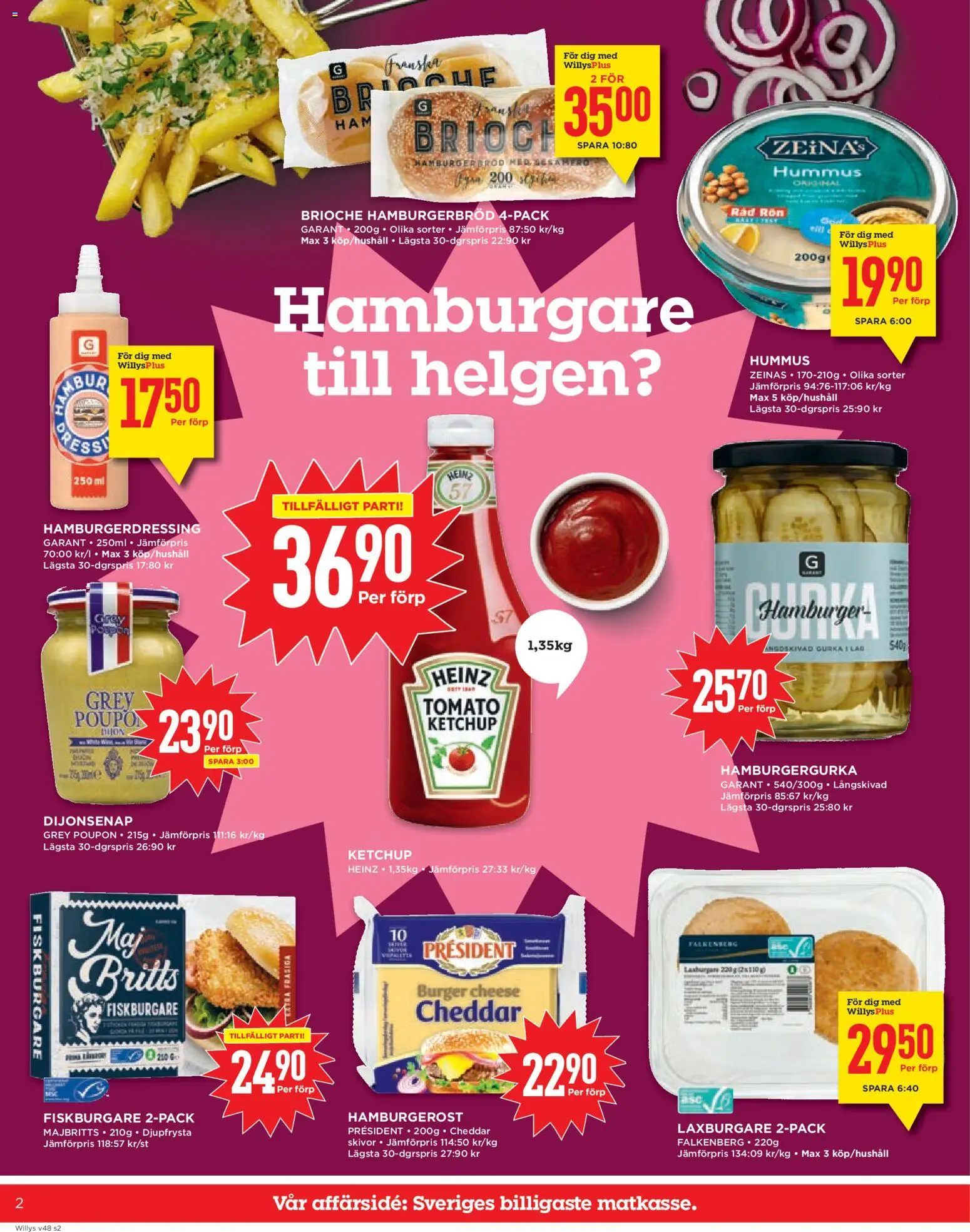 Willys reklamblad aktuell från 24.11.2025 | Sida: 2 | Produkter: Hamburgare, Cheddar, Ketchup, Gurka