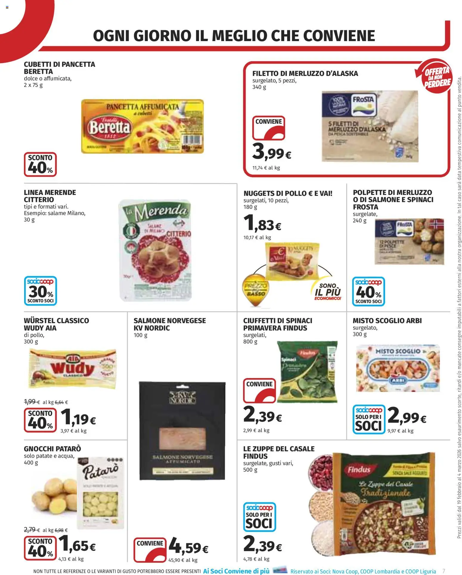 Volantino COOP del 19.02.2026 | Pagina: 7 | Prodotti: Wurstel, Spinaci, Data, Gnocchi