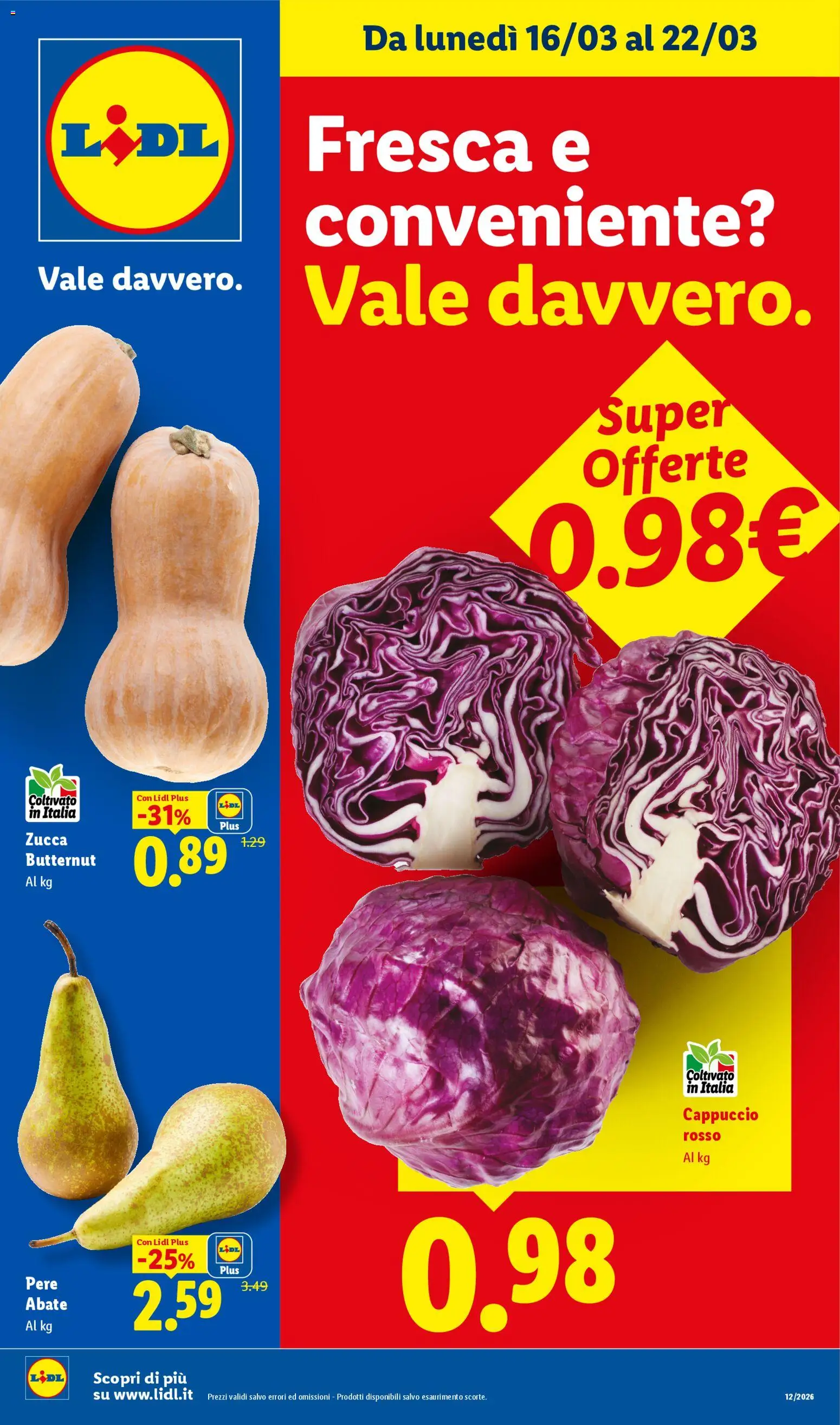 Volantino Lidl del 16.03.2026 | Pagina: 1 | Prodotti: Zucca, Cappuccio