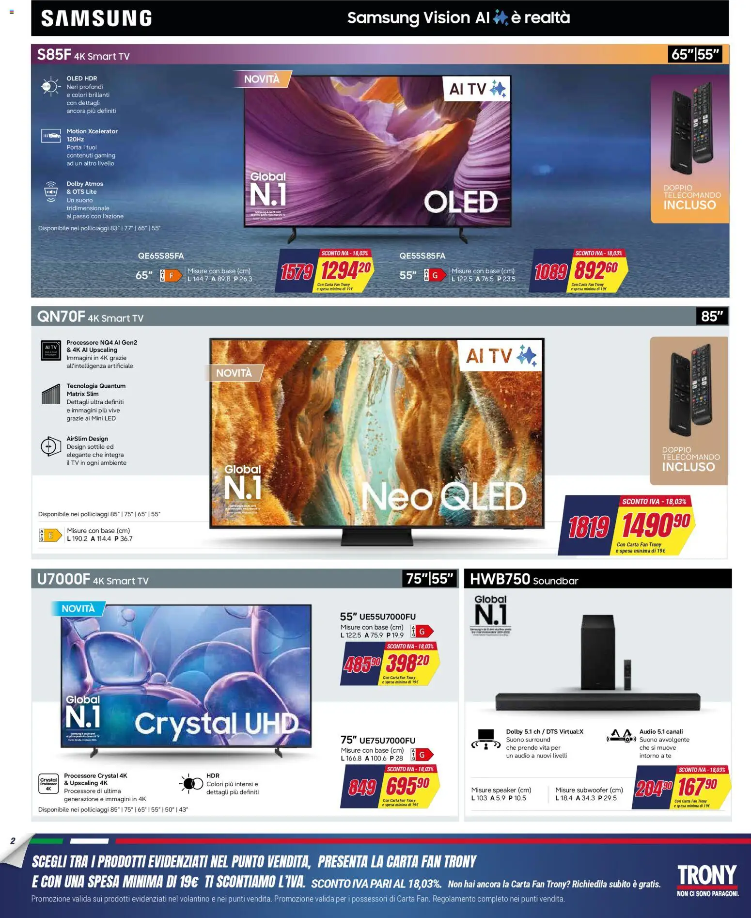Volantino Trony del 02.04.2026 | Pagina: 2 | Prodotti: Telecomando, Audio, Speaker, Samsung