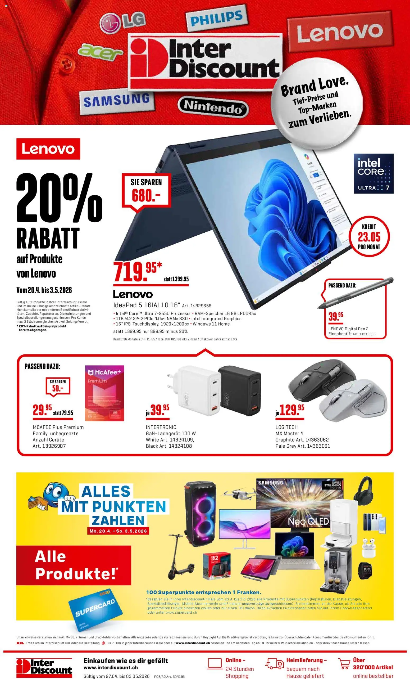 Interdiscount aktionen 20% Rabatt – gültig ab 27.04.2026 | Seite: 1 | Produkte: Uhr, Samsung, Lenovo, Philips