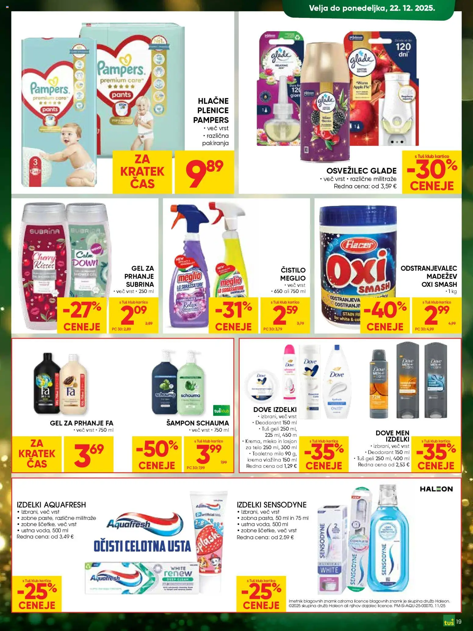 Novi Tuš katalog ponudbe – veljaven od 17.12.2025 | Stran: 19 | Izdelki: Plenice, Mleko, Milo, Deodorant