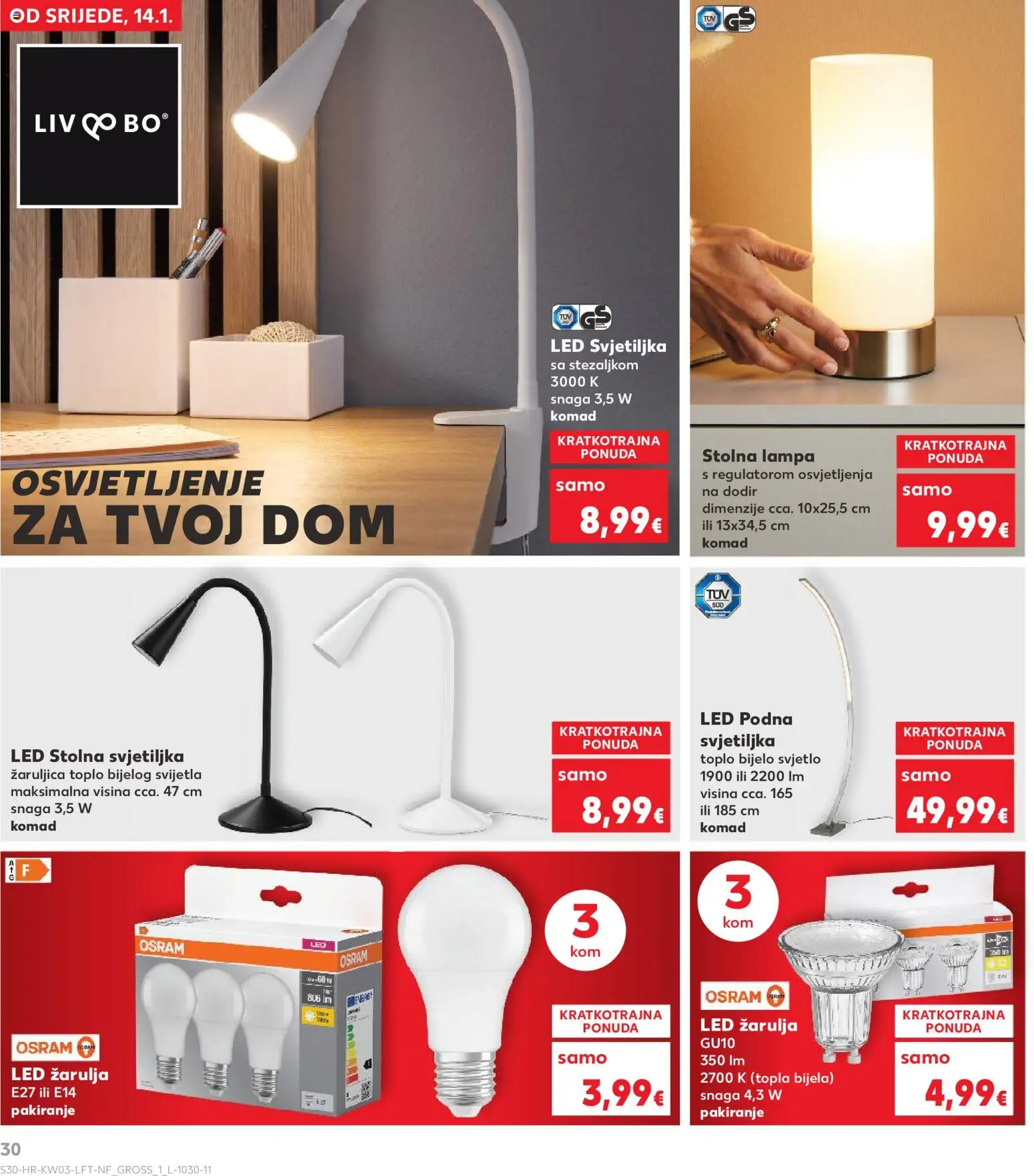 Kaufland HR akciós ujság - amely érvényes a következő dátumtól: 14.01.2026 | Oldal: 30 | Termékek: Lámpa